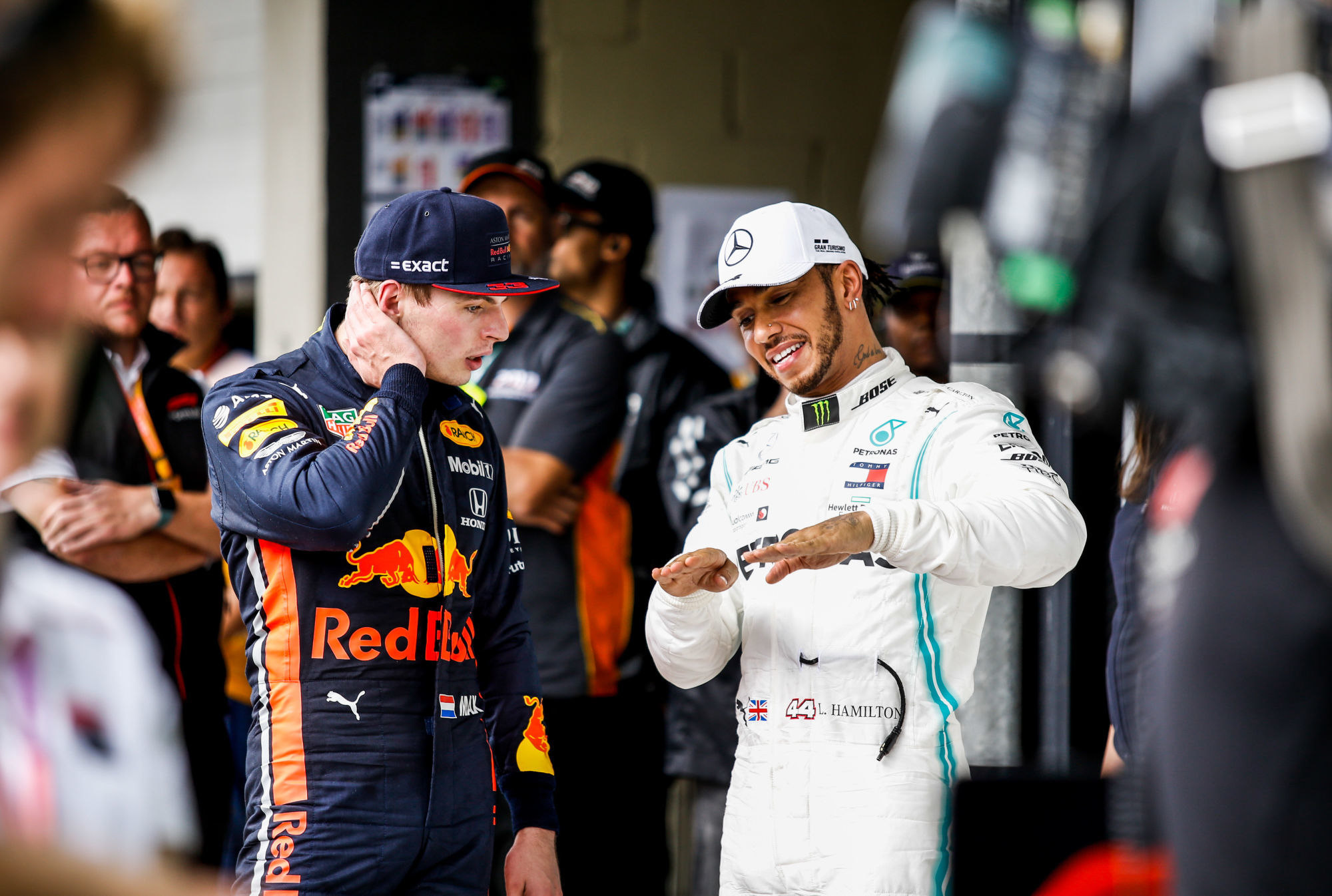 Max Verstappen et Lewis Hamilton.
Photo by Icon Sport