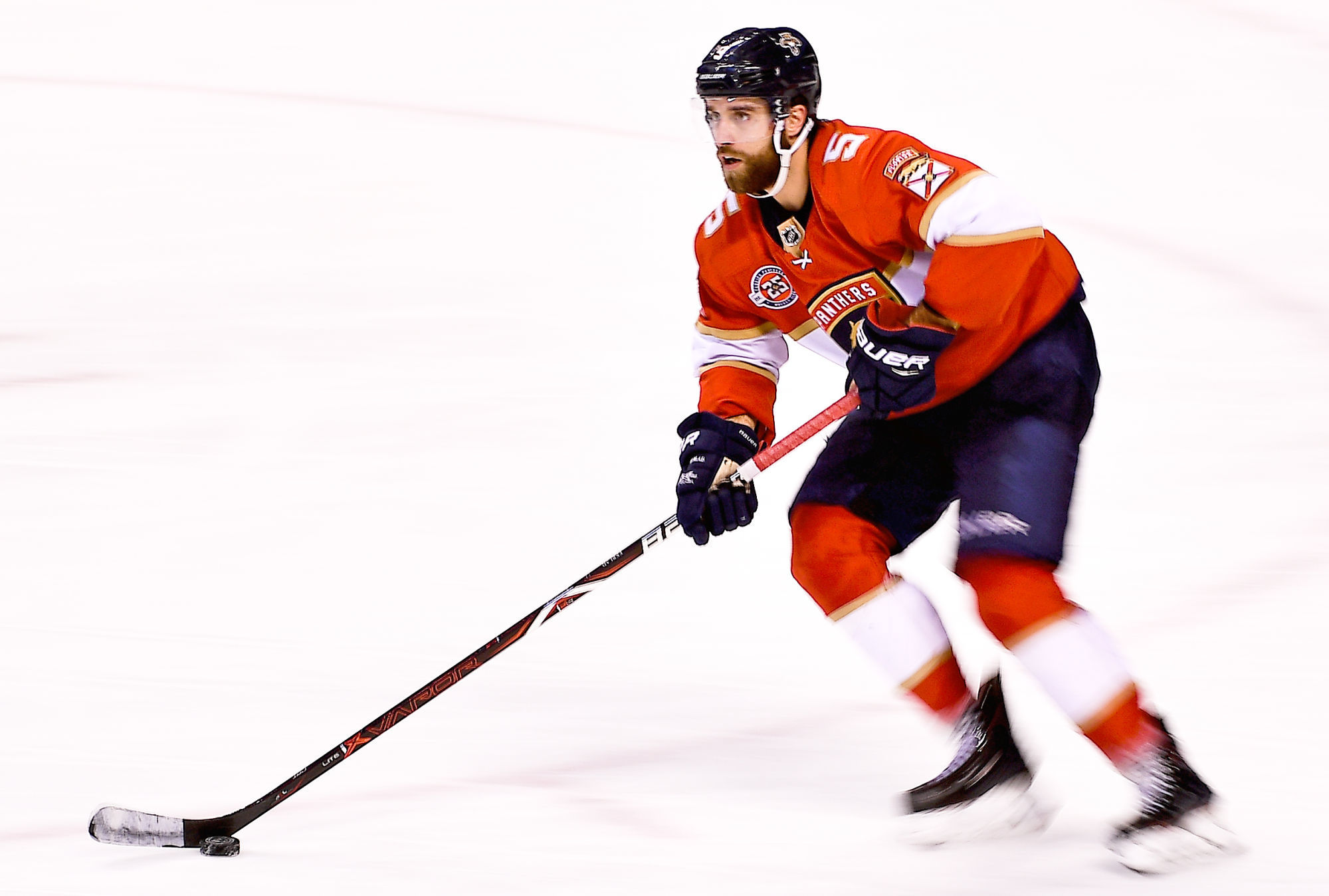 Jan 21, 2019; Sunrise, FL, USA; Florida Panthers defenseman Aaron Ekblad (5) skates with the puck against the San Jose Sharks during the third period at BB&T Center. Photo : SUSA / Icon Sport
