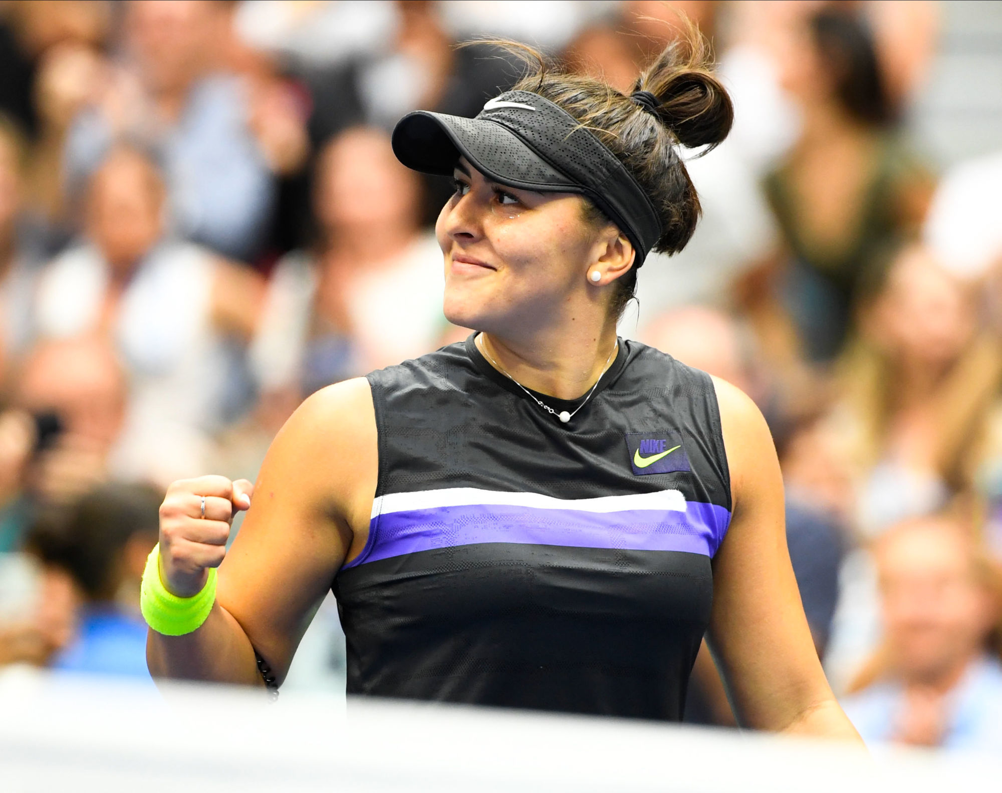 Sep 7, 2019; Flushing, NY, USA; Bianca Andreescu of Canada celebrates match point against Serena Williams of the United States in the women's singles final on day thirteen of the 2019 US Open tennis tournament at USTA Billie Jean King National Tennis Center. Photo : SUSA / Icon Sport