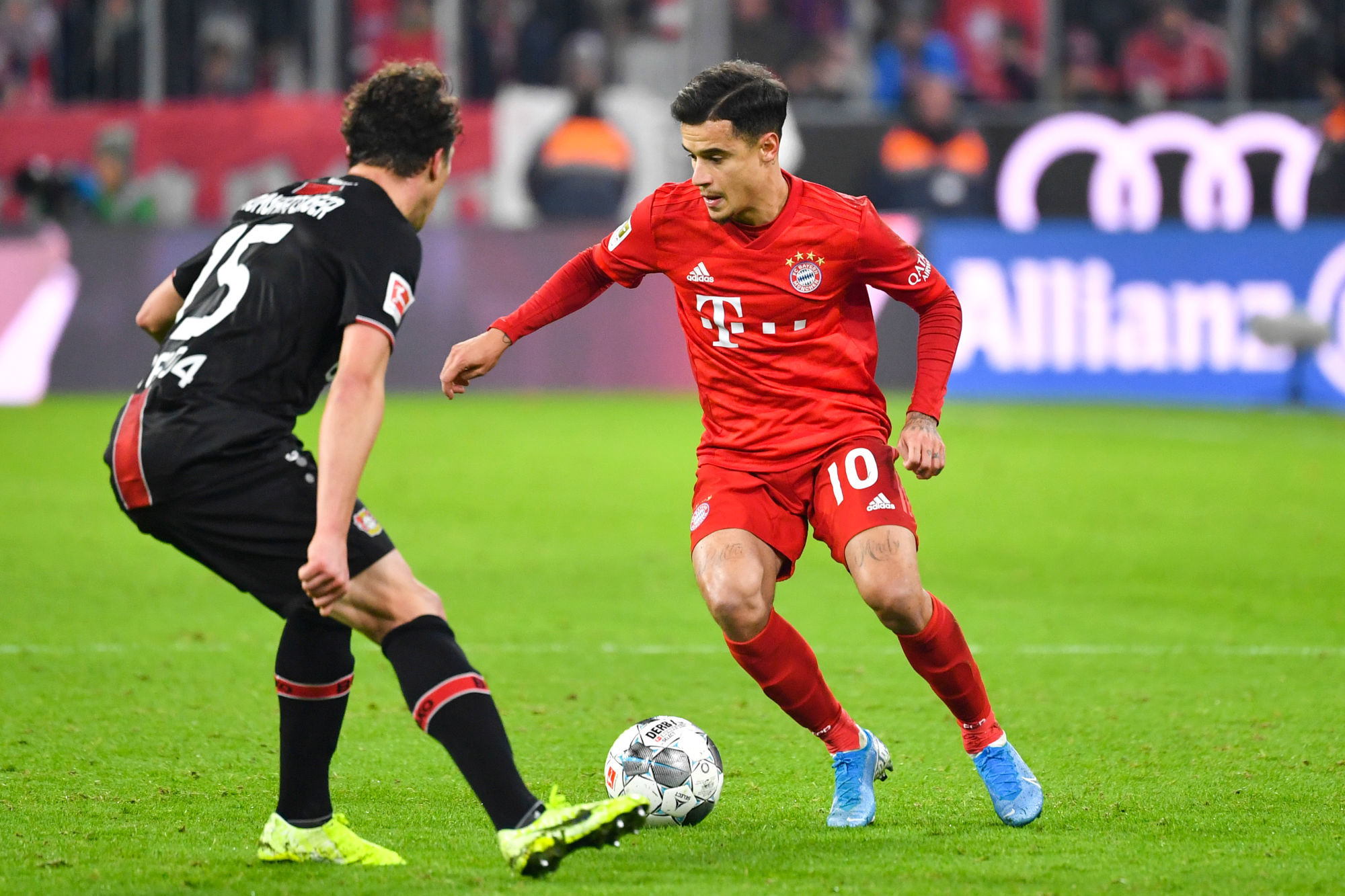 Philippe COUTINHO (FC Bayern Munich), action, duels versus Julian BAUMGARTLINGER (Bayer Leverkusen). Soccer 1. Bundesliga, 13.matchday, matchday13, Bayern Munich M) - Bayer 04 Leverkusen (LEV) 1-2, on 30/11/2019 in Muenchen ALLIANZARENA, DFL REGULATIONS PROHIBIT ANY USE OF PHOTOGRAPH AS IMAGE SEQUENCES AND / OR QUASI VIDEO. | usage worldwide 

Photo by Icon Sport - Philippe COUTINHO - Julian BAUMGARTLINGER - Allianz Arena - Munich (Allemagne)