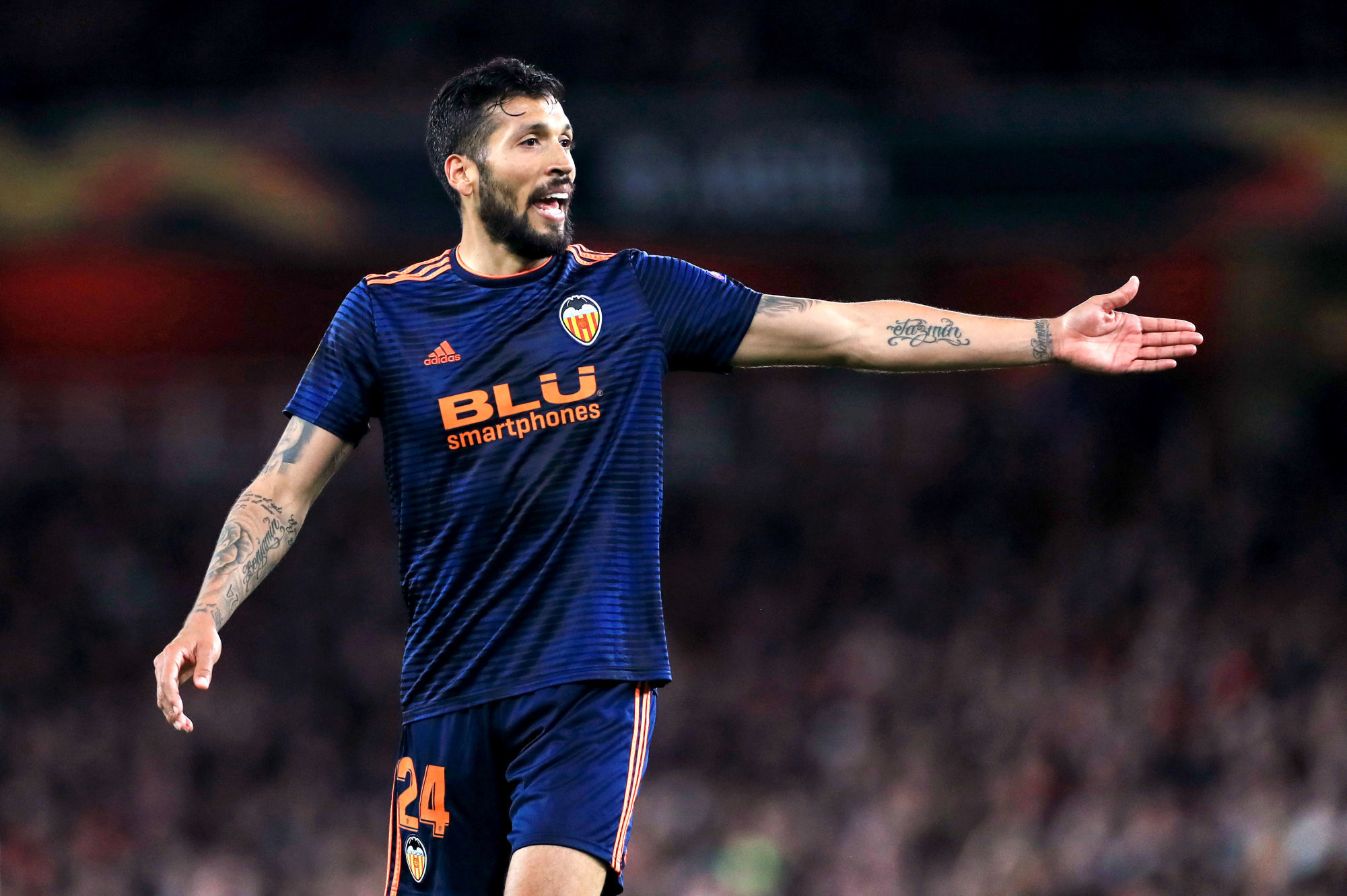 Valencia's Ezequiel Garay during the UEFA Europa League Semi final, first leg match at The Emirates Stadium, London on May 2nd, 2019. Photo : PA Images / Icon Sport