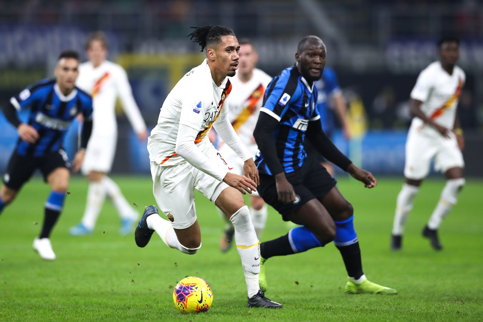 Chris Smalling of AS Roma and Romelu Lukaku of Inter during the Serie A match at Giuseppe Meazza, Milan. Picture date: 6th December 2019. Picture credit should read: Jonathan Moscrop/Sportimage 
Photo by Icon Sport - San Siro - Milan (Italie)