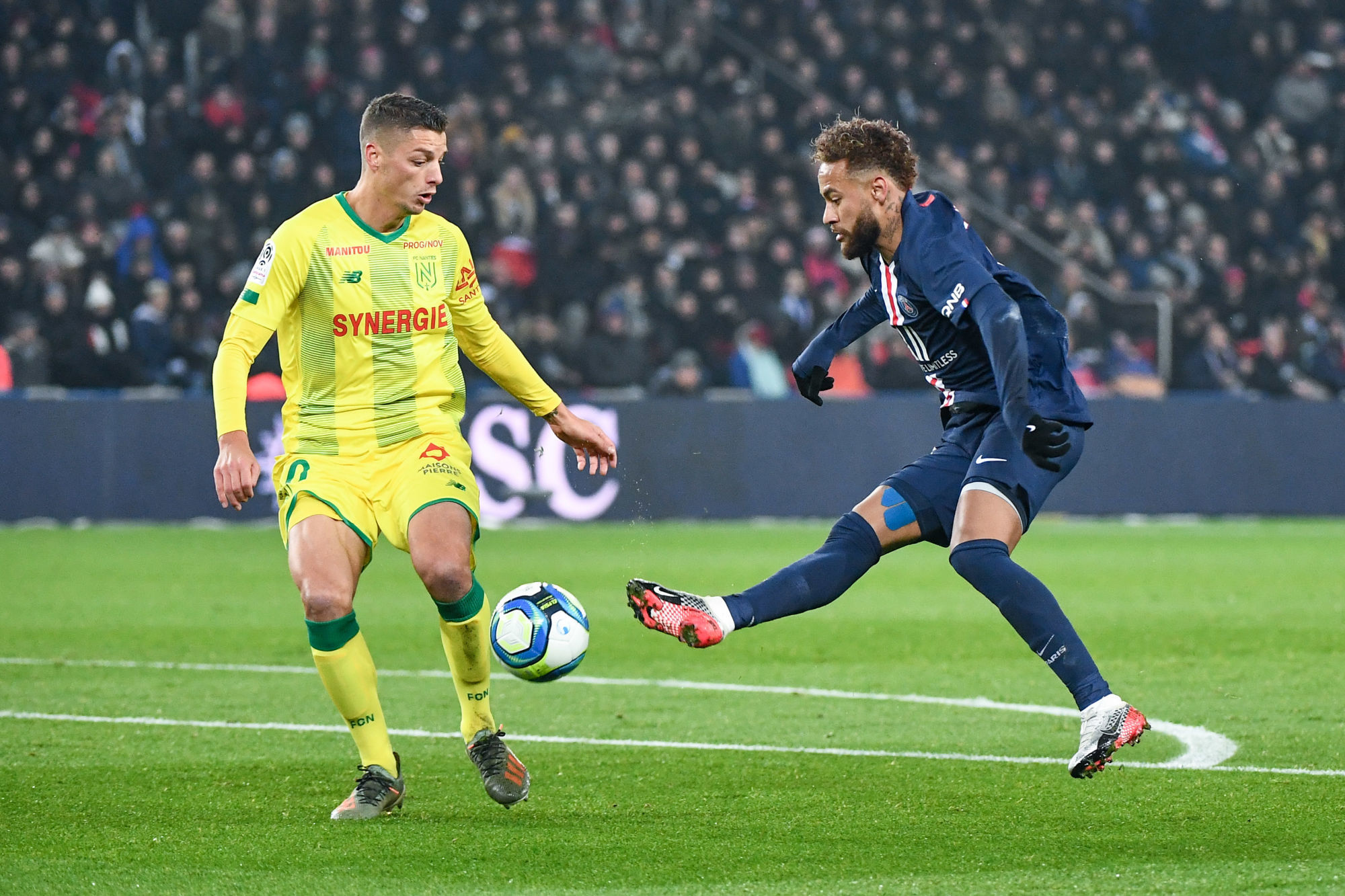 Andrei GIROTTO of Nantes and NEYMAR JR of PSG during the Ligue 1 match between Paris Saint-Germain and FC Nantes at Parc des Princes on December 4, 2019 in Paris, France. (Photo by Anthony Dibon/Icon Sport) - Parc des Princes - Paris (France)