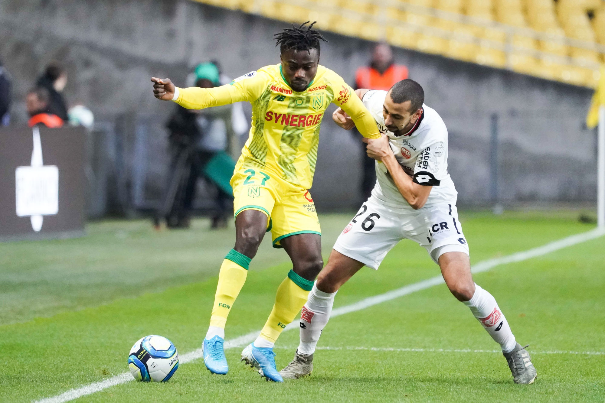 Moses SIMON of Nantes and Fouad CHAFIK of Dijon during the Ligue 1 match between FC Nantes and Dijon FCO at Stade de la Beaujoire on December 7, 2019 in Nantes, France. (Photo by Eddy Lemaistre/Icon Sport) - Stade de La Beaujoire - Louis Fonteneau - Nantes (France)