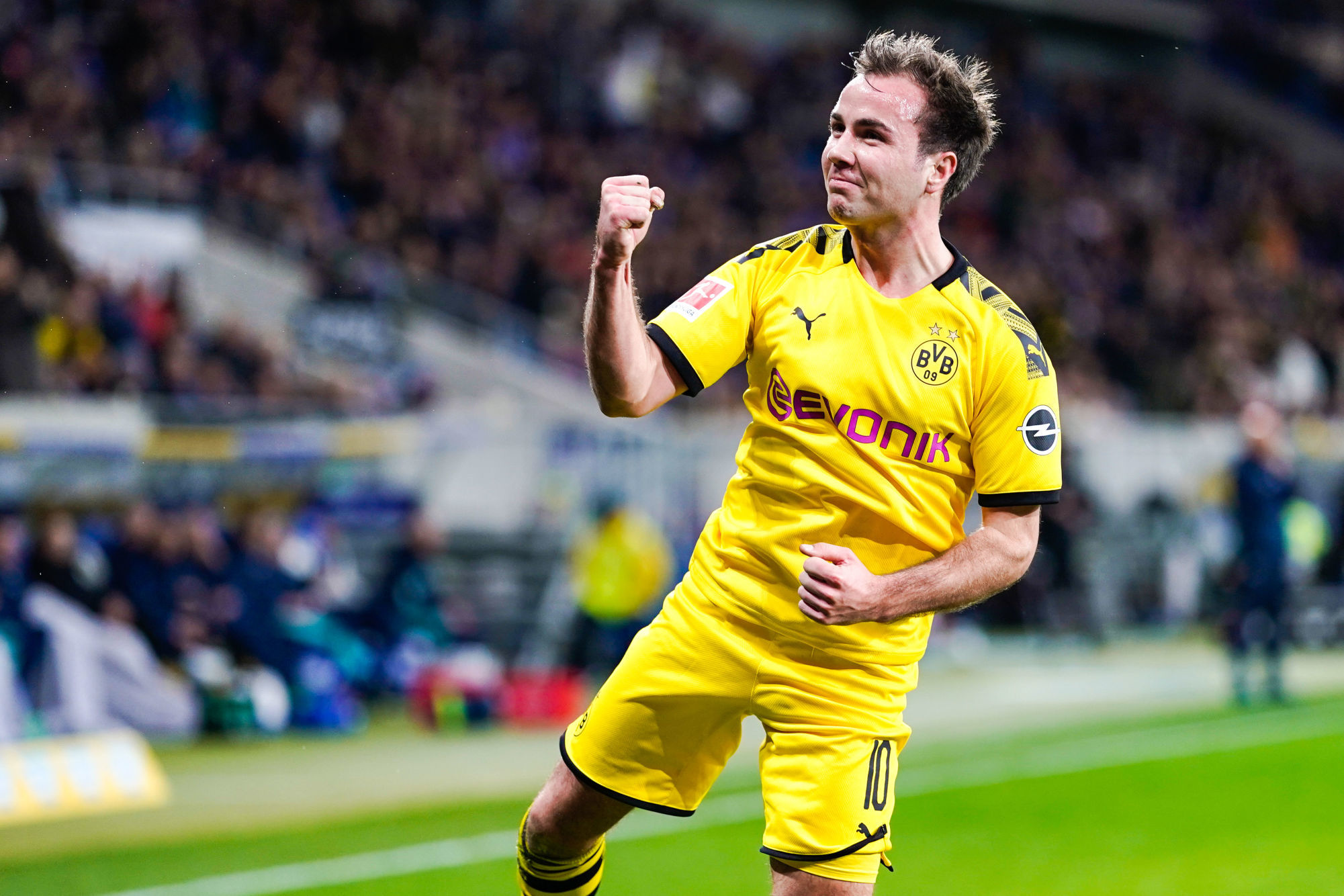 20 December 2019, Baden-Wuerttemberg, Sinsheim: Football: Bundesliga, 17th matchday, 1899 Hoffenheim - Borussia Dortmund, PreZero-Arena. Dortmund's goal scorer Mario Gˆtze rejoices over the goal for the 0:1. Photo: Uwe Anspach/dpa - IMPORTANT NOTE: In accordance with the regulations of the DFL Deutsche Fu?ball Liga and the DFB Deutscher Fu?ball-Bund, it is prohibited to exploit or have exploited in the stadium and/or from the game taken photographs in the form of sequence images and/or video-like photo series. 
Photo by Icon Sport - Mario GOTZE - PreZero Arena - Sinsheim (Allemagne)