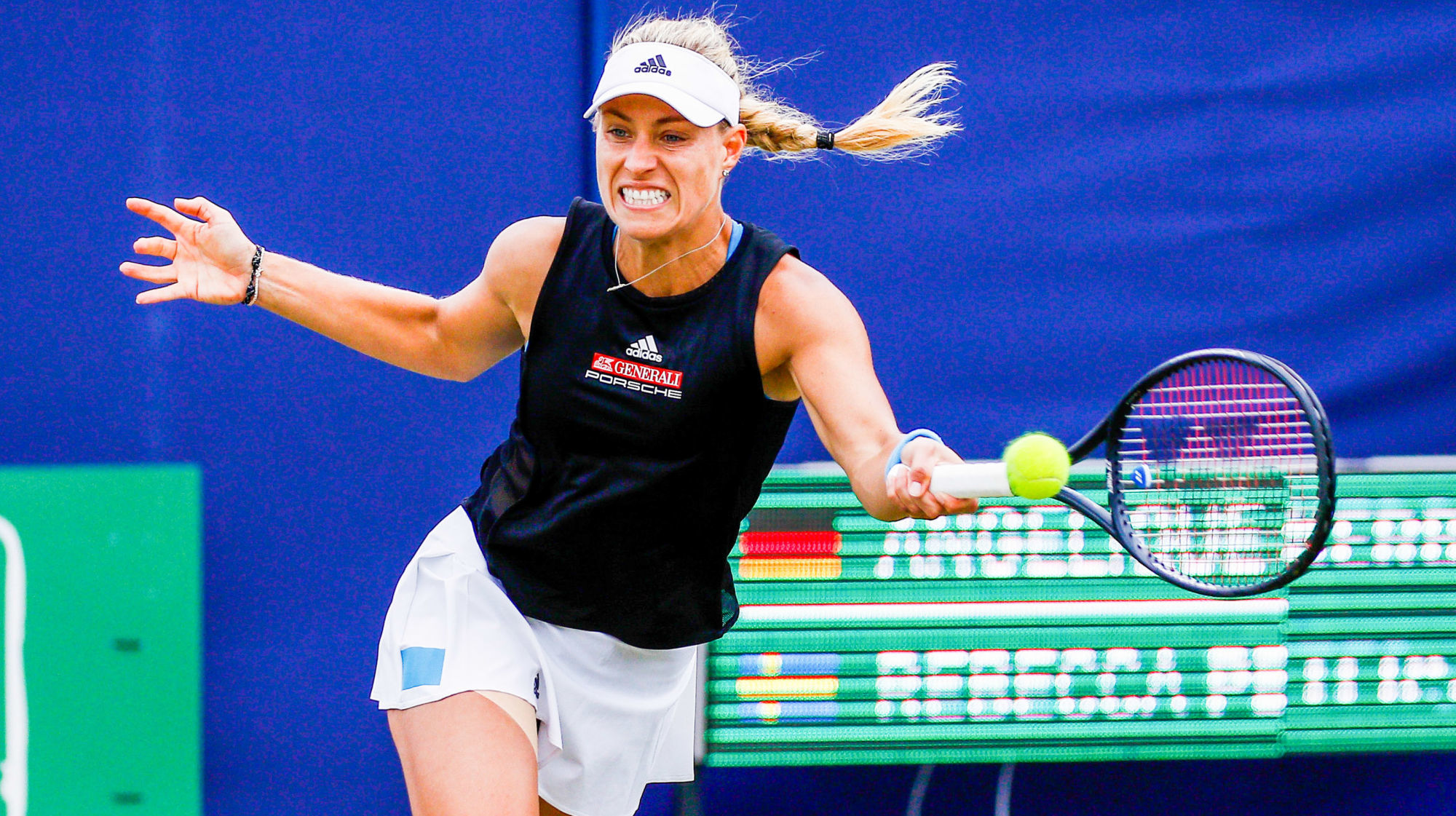 26th June 2019, Devonshire Park, Eastbourne, England; Nature Valley International Tennis Tournament; Angelique Kerber (GER) plays a forehand shot in her match 
Photo : Actionplus / Icon Sport