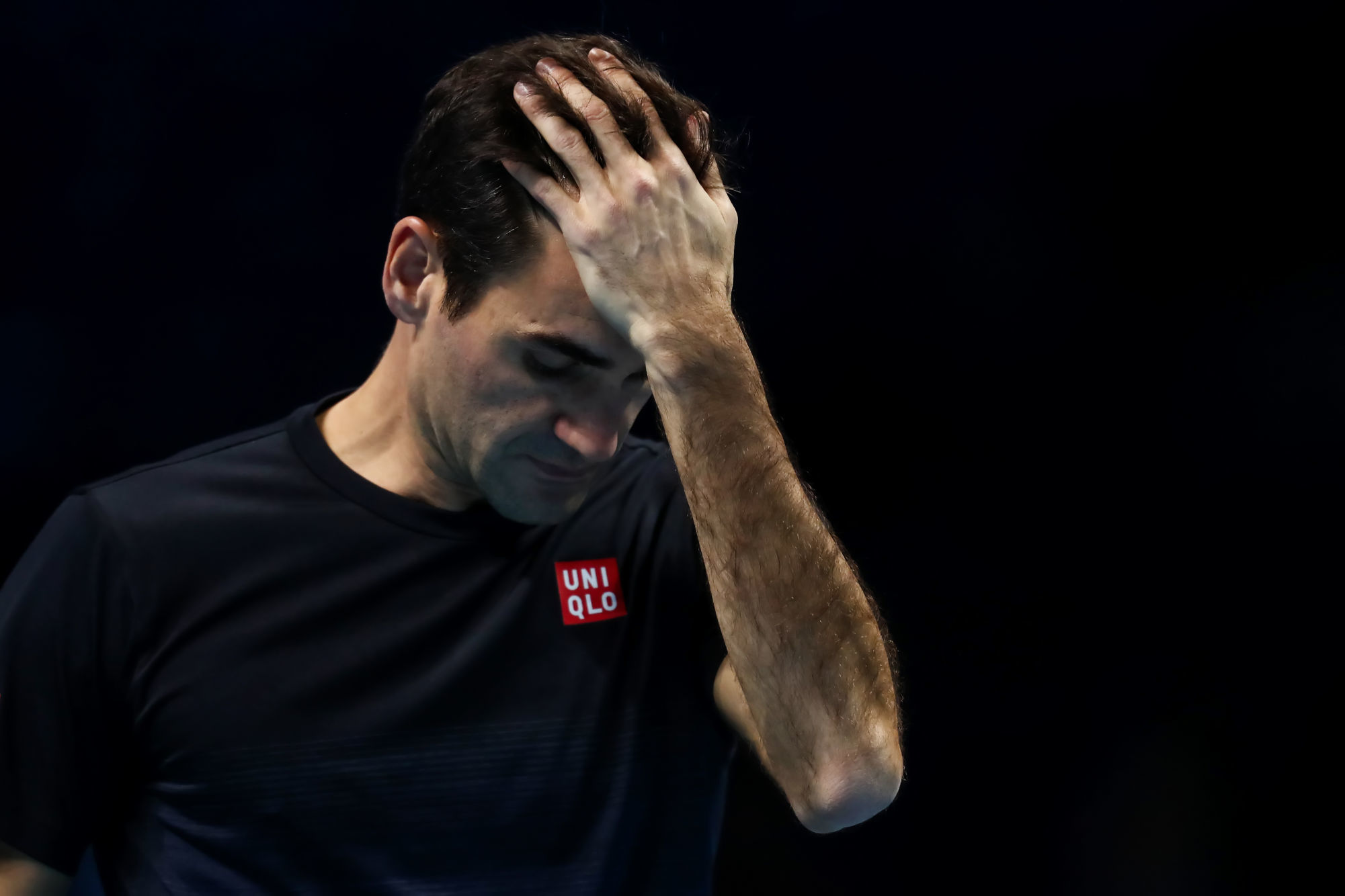 16th November 2019; 02 Arena. London, England; Nitto ATP Tennis Finals; A dejected looking Roger Federer (Switzerland) as he loses his semi-final match to Stefanos Tsitsipas in 2 sets 

Photo by Icon Sport - Roger FEDERER - O2 Arena - Londres (Angleterre)