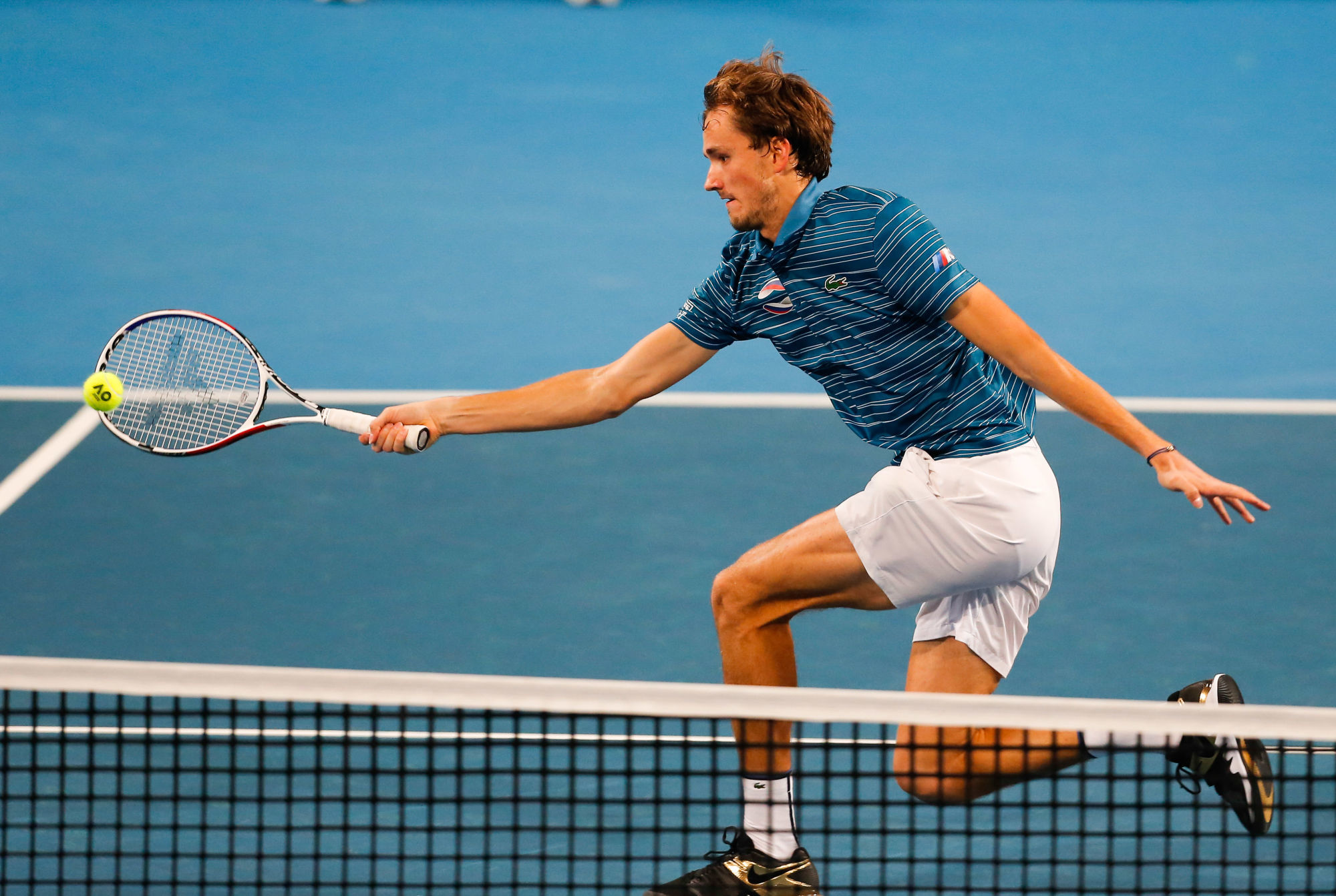 3rd January 2020; RAC Arena, Perth, Western Australia; ATP Cup Australia, Perth, Day 1, Russia versus Italy; Daniel Medvedev of Russia plays a volley at the net against Fabio Fognini of Italy - Editorial Use 

Photo by Icon Sport - Daniil MEDVEDEV - Brisbane (Australie)