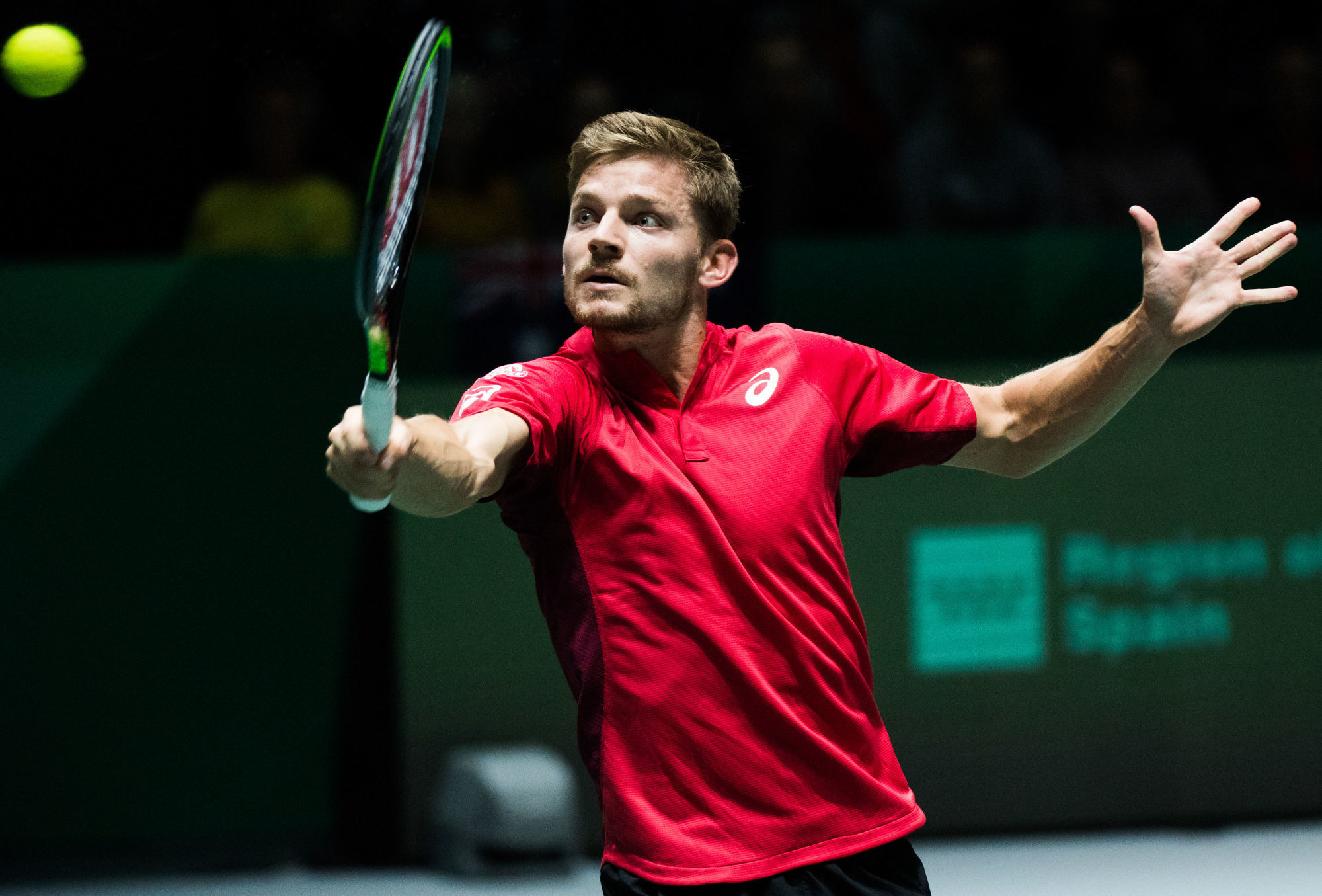 Belgian David Goffin pictured in action during a tennis match against Australian Alex de Minaur, the second match in the David Cup meeting between Belgium and Australia, Wednesday 20 November 2019, in Madrid, Spain. Belgium and Australia are playing the second game in group D of the group stage of the Davis Cup World Group tennis finals. Both countries won their first meeting. BELGA PHOTO BENOIT DOPPAGNE 

Photo by Icon Sport - David GOFFIN