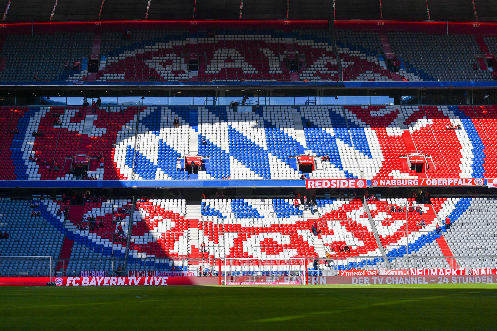 MUNICH,GERMANY,26.OCT.19 - SOCCER - 1. DFL, 1. Deutsche Bundesliga, FC Bayern Muenchen vs 1.FC Union Berlin. Image shows the FC Bayern logo at the Allianz Arena. Photo: GEPA pictures/ Ulrich Gamel - DFL regulations prohibit any use of photographs as image sequences and/or quasi-video 

Photo by Icon Sport - --- - Allianz Arena - Munich (Allemagne)