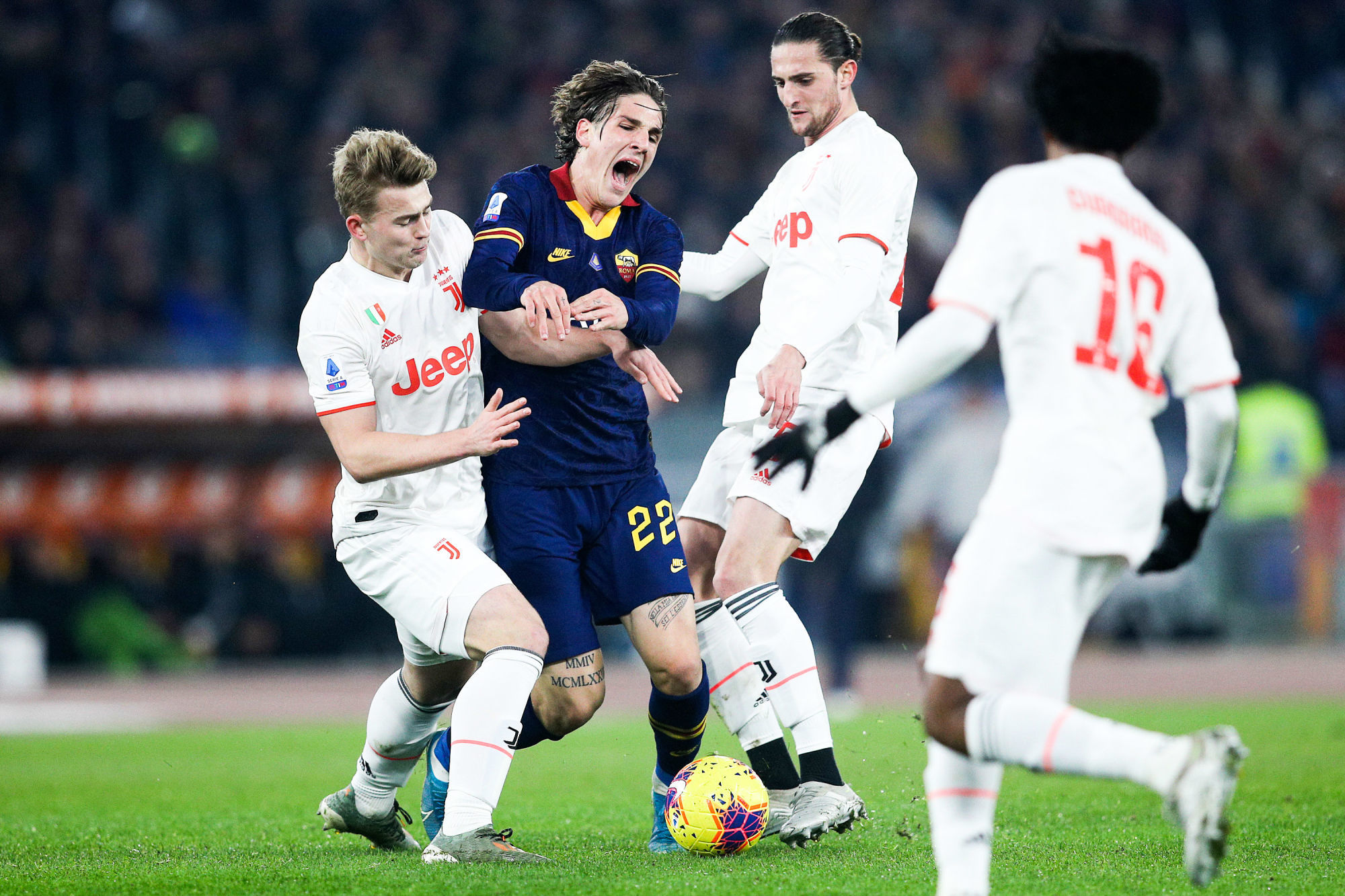 Matthijs De Ligt of Juventus FC and Nicolo Zaniolo of AS Roma during the Serie A match between Roma and Juventus at Stadio Olimpico, Rome, Italy on 12 January 2020. Photo by Luca Pagliaricci.
Editorial use only, license required for commercial use. No use in betting, games or a single club/league/player publications.
PILKA NOZNA SEZON 2019/2020 LIGA WLOSKA
FOT. SPORTPHOTO24/NEWSPIX.PL
ENGLAND OUT!
---
Newspix.pl 

Photo by Icon Sport - Stadio Olimpico - Rome (Italie)