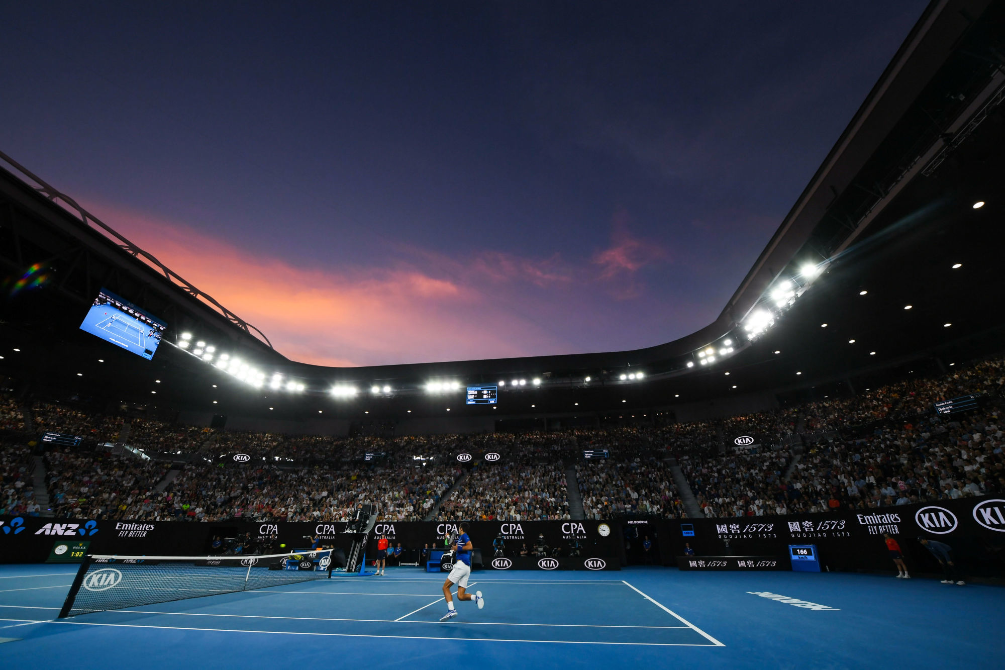 (190127) -- MELBOURNE, Jan. 27, 2019  -- Novak Djokovic of Serbia hits a return during the men's singles final match at 2019 Australian Open in Melbourne, Australia, Jan. 27, 2019. Photo : Avalon / Icon Sport