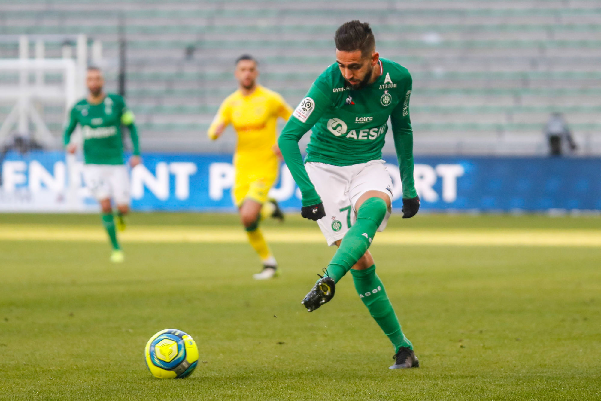 Ryad BOUDEBOUZ of Saint Etienne during the Ligue 1 match between AS Saint-Etienne and FC Nantes at Stade Geoffroy-Guichard on January 12, 2020 in Saint-Etienne, France. (Photo by Romain Biard/Icon Sport) - Ryad BOUDEBOUZ - Stade Geoffroy-Guichard - Saint Etienne (France)
