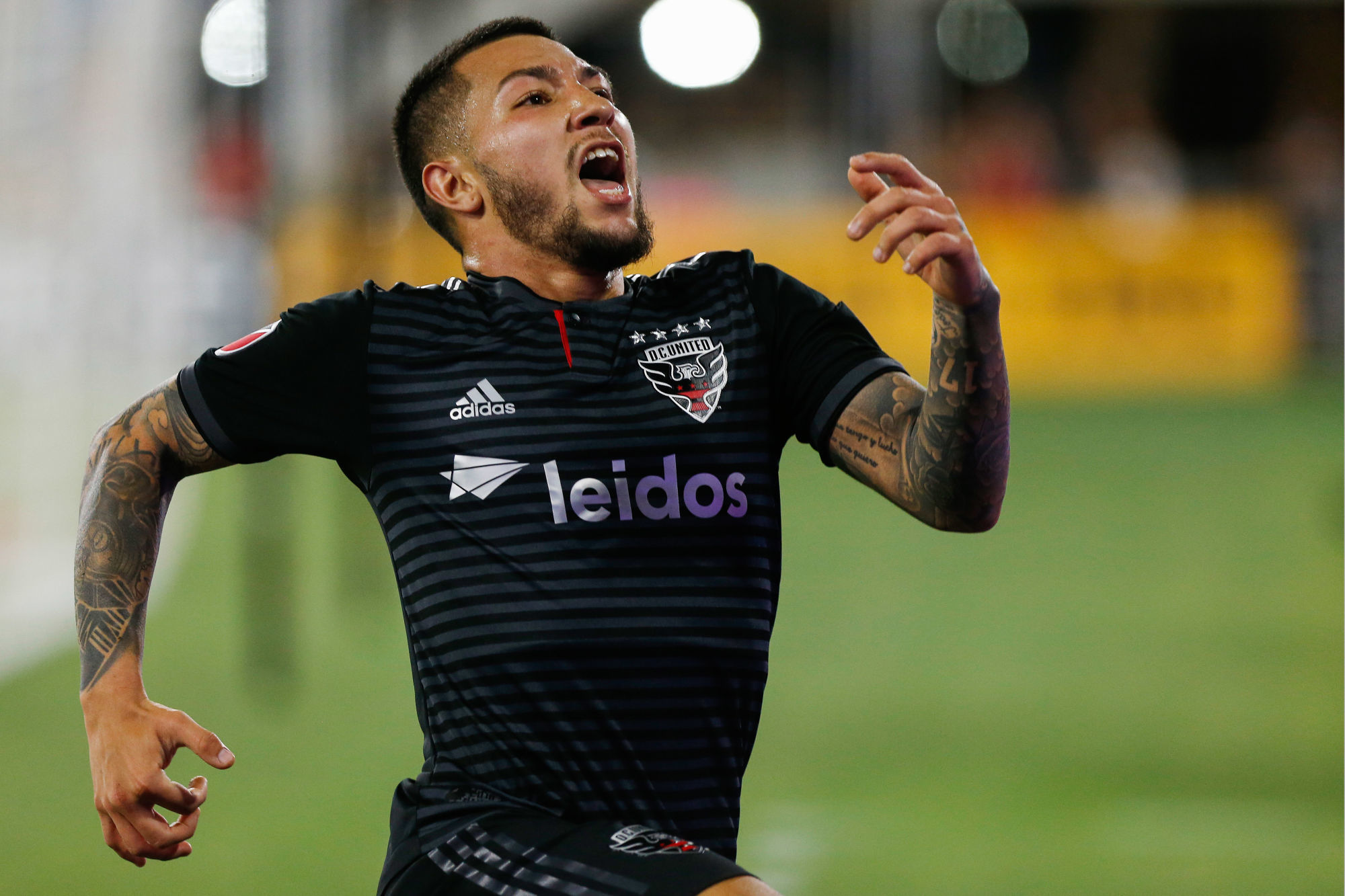 May 29, 2019; Washington, DC, USA; D.C. United midfielder Luciano Acosta (10) celebrates after scoring a goal against Chicago Fire in the second half at Audi Field. The game finished a 3-3 tie. Photo : SUSA / Icon Sport