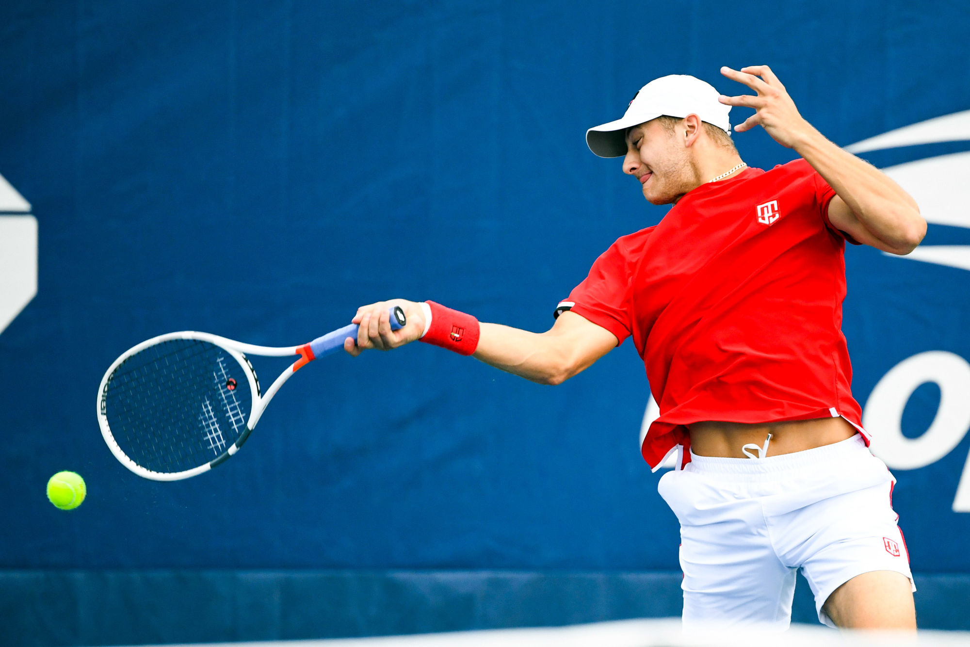 Aug 27, 2019; Flushing, NY, USA; Brayden Schnur of Canada hits to Benoit Paire of France on day two of the 2019 U.S. Open tennis tournament at USTA Billie Jean King National Tennis Center. Photo : SUSA / Icon Sport