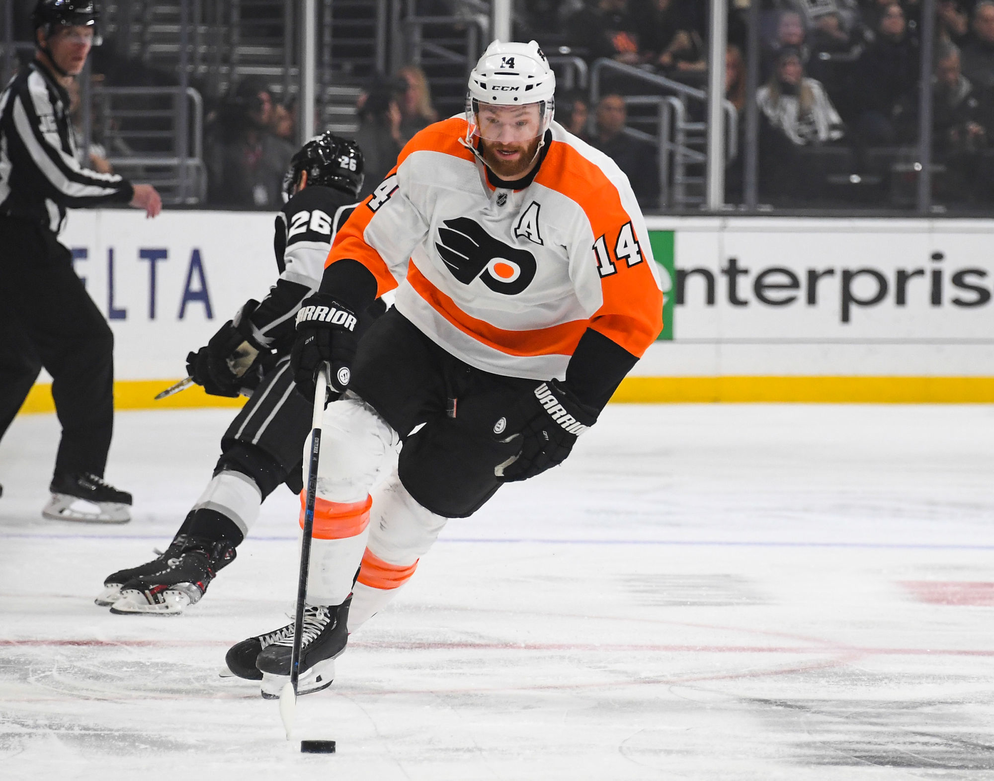 Dec 31, 2019; Los Angeles, California, USA;  Philadelphia Flyers center Sean Couturier (14) skates the puck down ice in the second period of the game against the Los Angeles Kings at Staples Center. Mandatory Credit: Jayne Kamin-Oncea-USA TODAY Sports 

Photo by Icon Sport - Sean COUTURIER