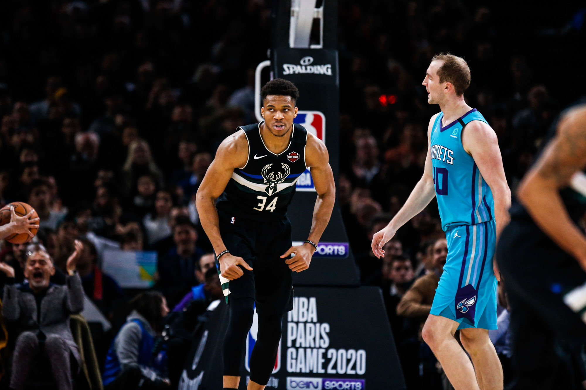 Giannis ANTETOKOUNMPO of Milwaukee Bucks celebrate during the NBA Paris Game match between Charlotte Hornets and Milwaukee Bucks on January 24, 2020 in Paris, France. (Photo by Johnny Fidelin/Icon Sport) - Bercy AccorHotels Arena - Paris (France)