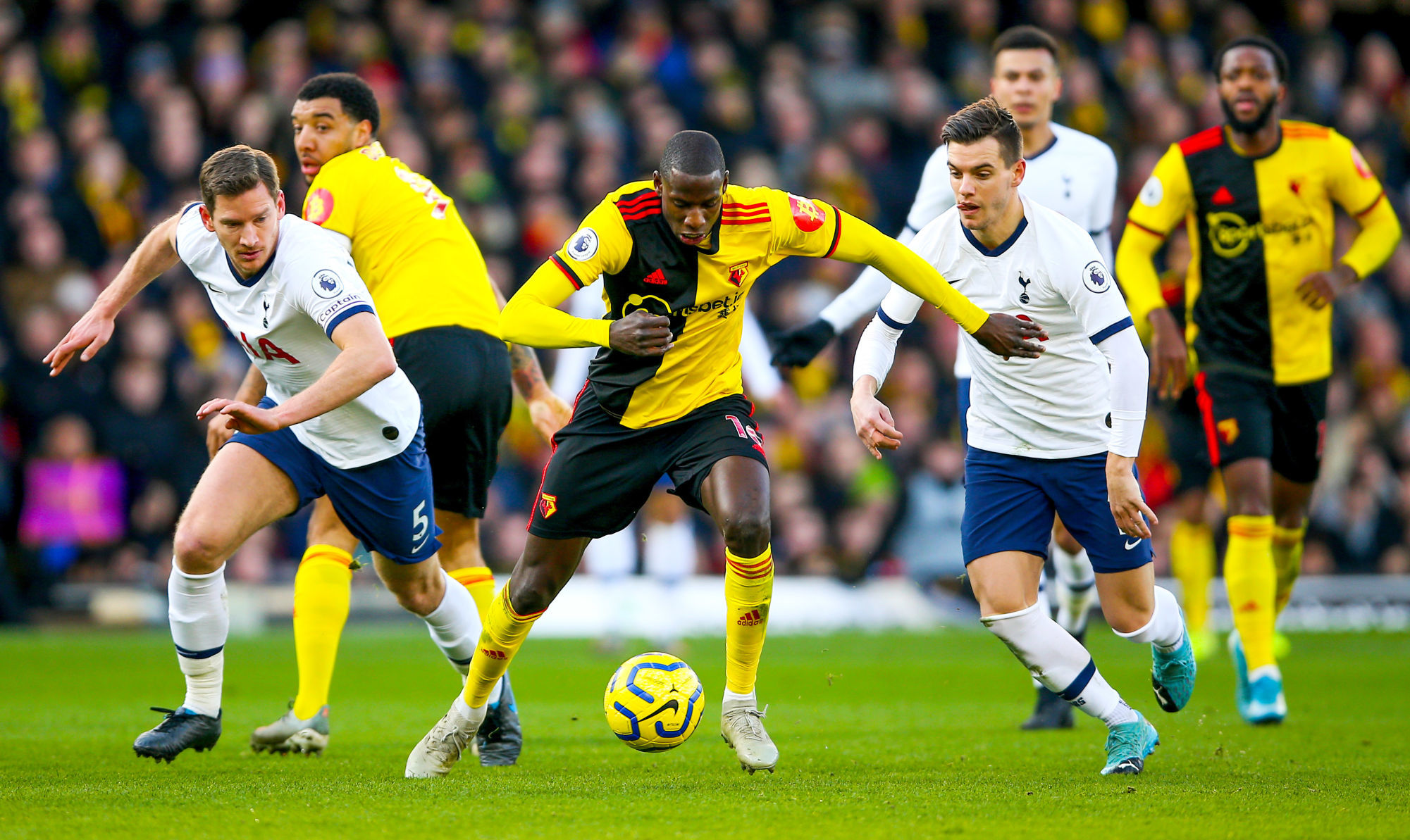 Tottenham Hotspur's Jan Vertonghen (left) and Watford's Abdoulaye Doucoure during the Premier League match at Vicarage Road, London. 

Photo by Icon Sport - Vicarage Road - Watford (Angleterre)