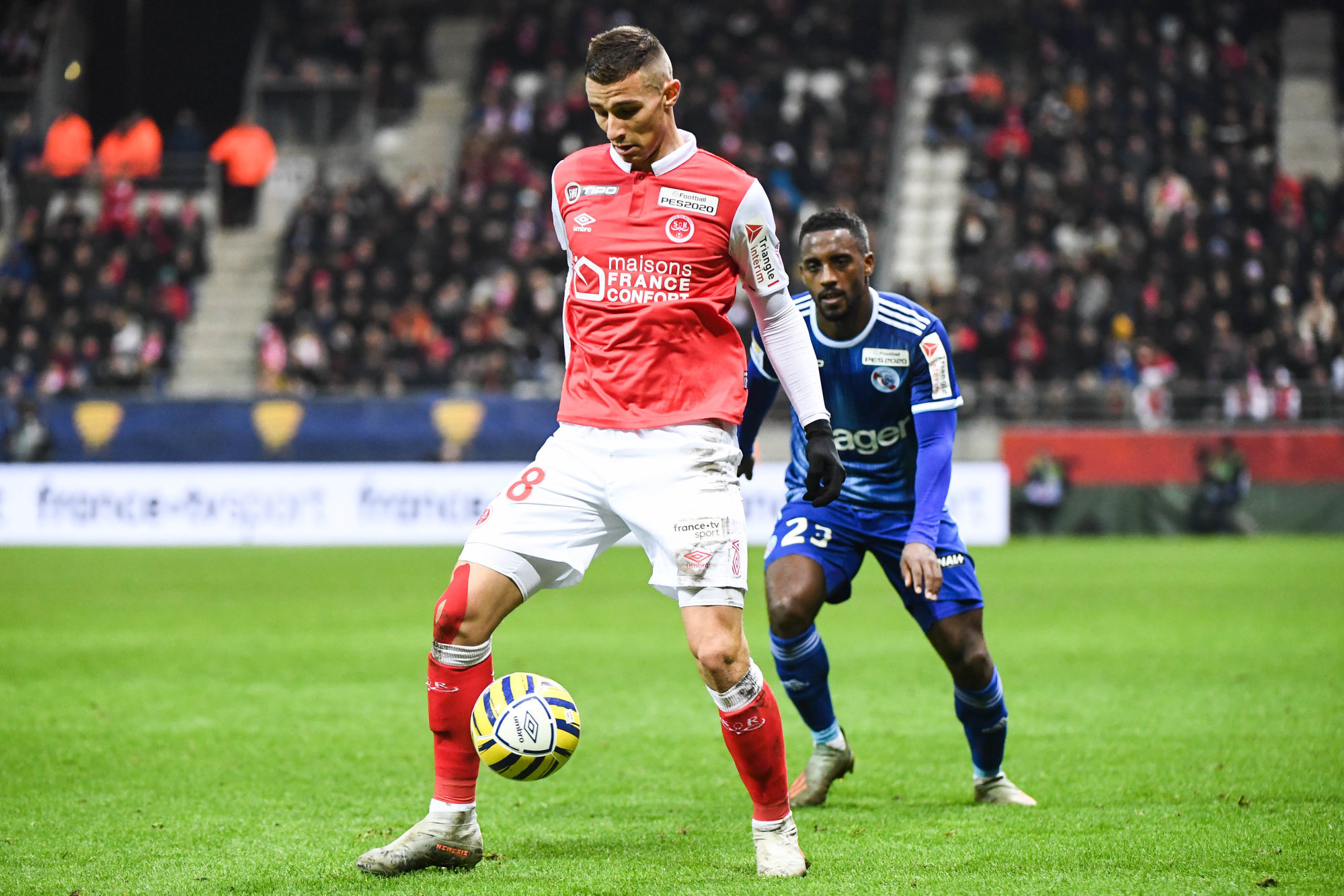 Remi OUDIN of Reims during the League Cup match between Reims and Strasbourg at Stade Auguste Delaune on January 7, 2020 in Reims, France. (Photo by Anthony Dibon/Icon Sport) - Lionel CAROLE - Remi OUDIN - Stade Auguste-Delaune - Reims (France)