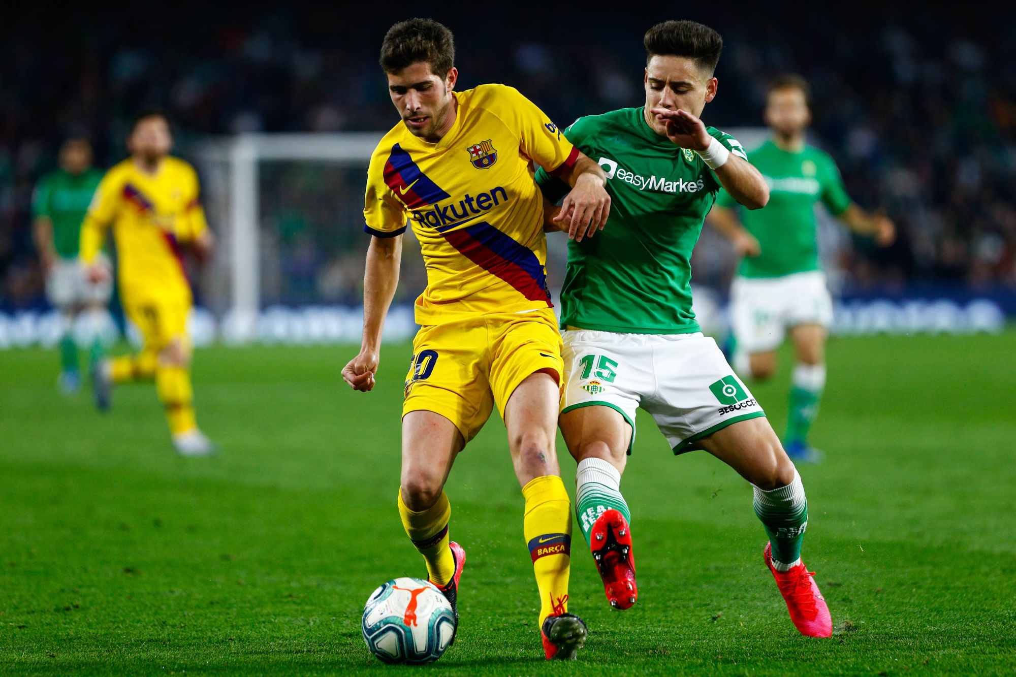 Sergi Roberto of FC Barcelona and Alex Moreno of Real Betis during the Liga match between Real Betis and Barcelona at Estadio Benito Villamarin on February 9, 2020 in Seville, Spain. (Photo by Pressinphoto/Icon Sport) - Benito Villamarín - Seville (Espagne)