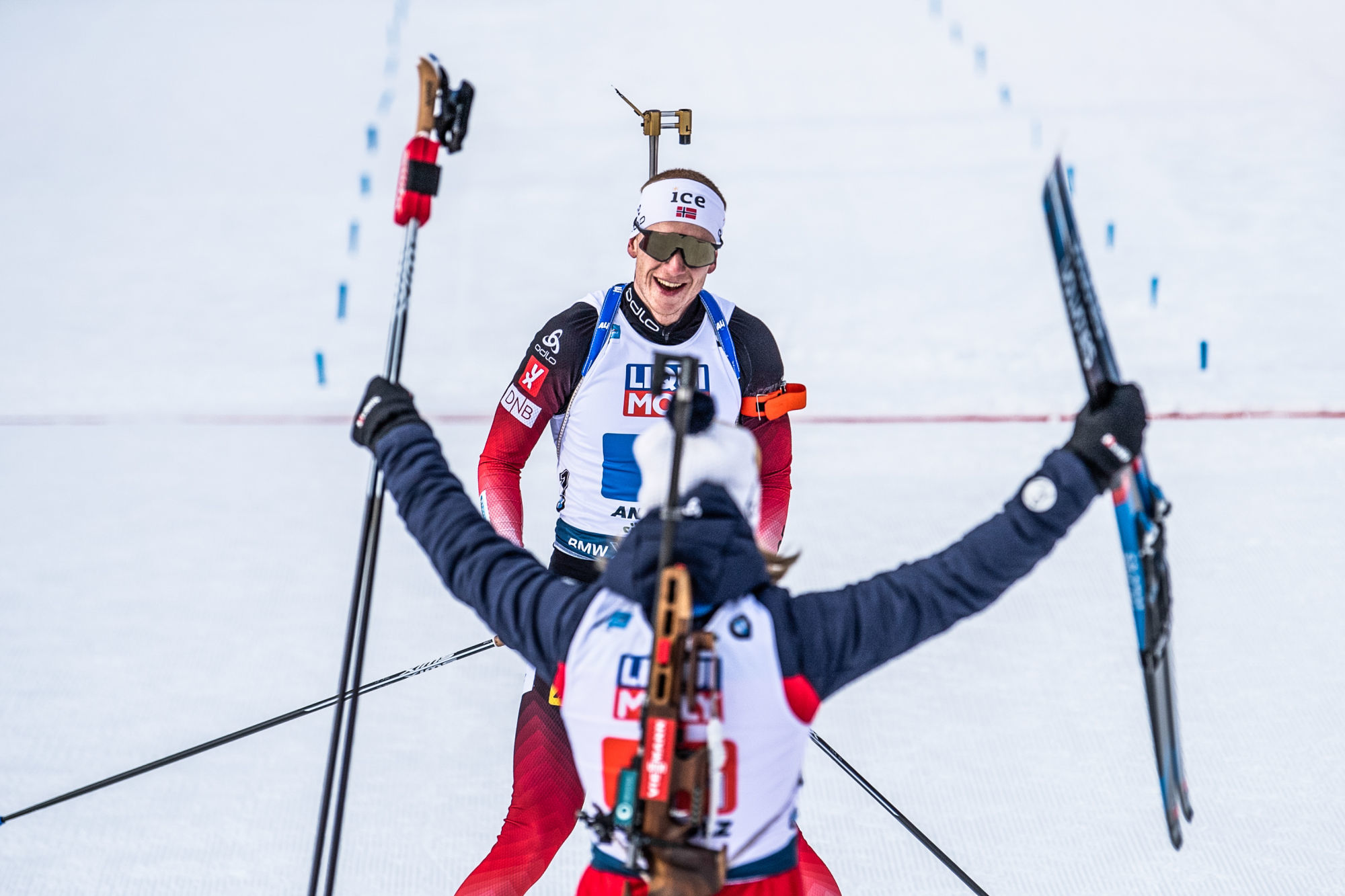 200213 Johannes Thingnes Bø of Norway celebrate during the mixed relay during the IBU Biathlon World Championships on February 13, 2020 in Antholz.
Photo: Joel Marklund / BILDBYRÅN / kod JM / 88107 

Photo by Icon Sport - Antholz - Anterselva (Italie)
