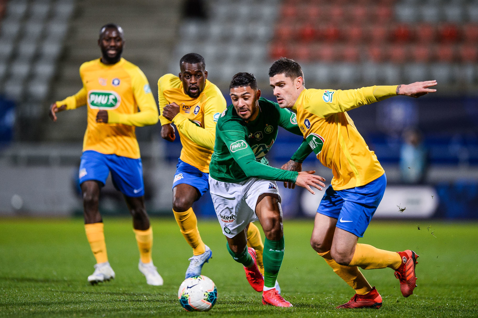 Denis BOUANGA of Saint Etienne during the French Cup Soccer match between Epinal and Saint-Etienne on February 13, 2020 at Stade Marcel Picot in Nancy, France. (Photo by Baptiste Fernandez/Icon Sport) - Stade Marcel-Picot - Nancy (France)