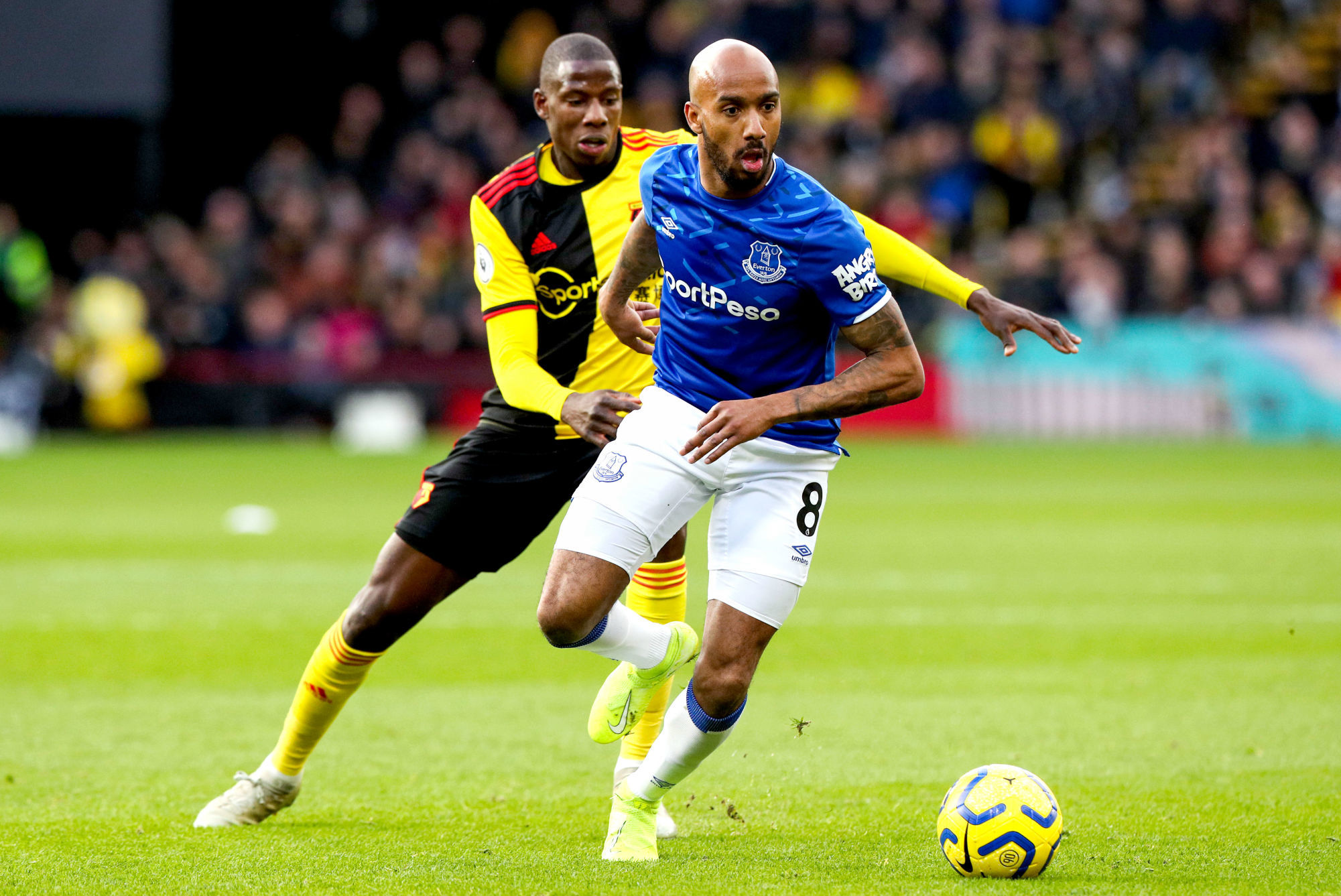 Everton's Fabian Delph (right) and Watford's Abdoulaye Doucoure battle for the ball during the Premier League match at Vicarage Road, Watford. 

Photo by Icon Sport - Vicarage Road - Watford (Angleterre)