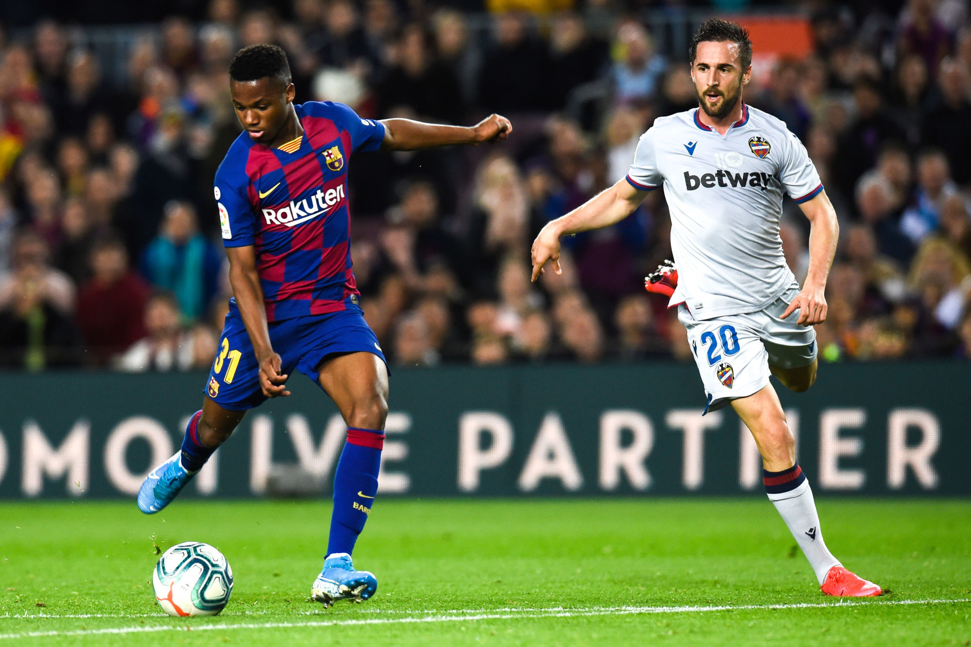 Ansu Fati of FC Barcelona scores the 1-0 during the Liga match between Barcelone and Levante at Camp Nou on February 2, 2020 in Barcelona, Spain. (Photo by Pressinphoto/Icon Sport) - Camp Nou - Barcelone (Espagne)