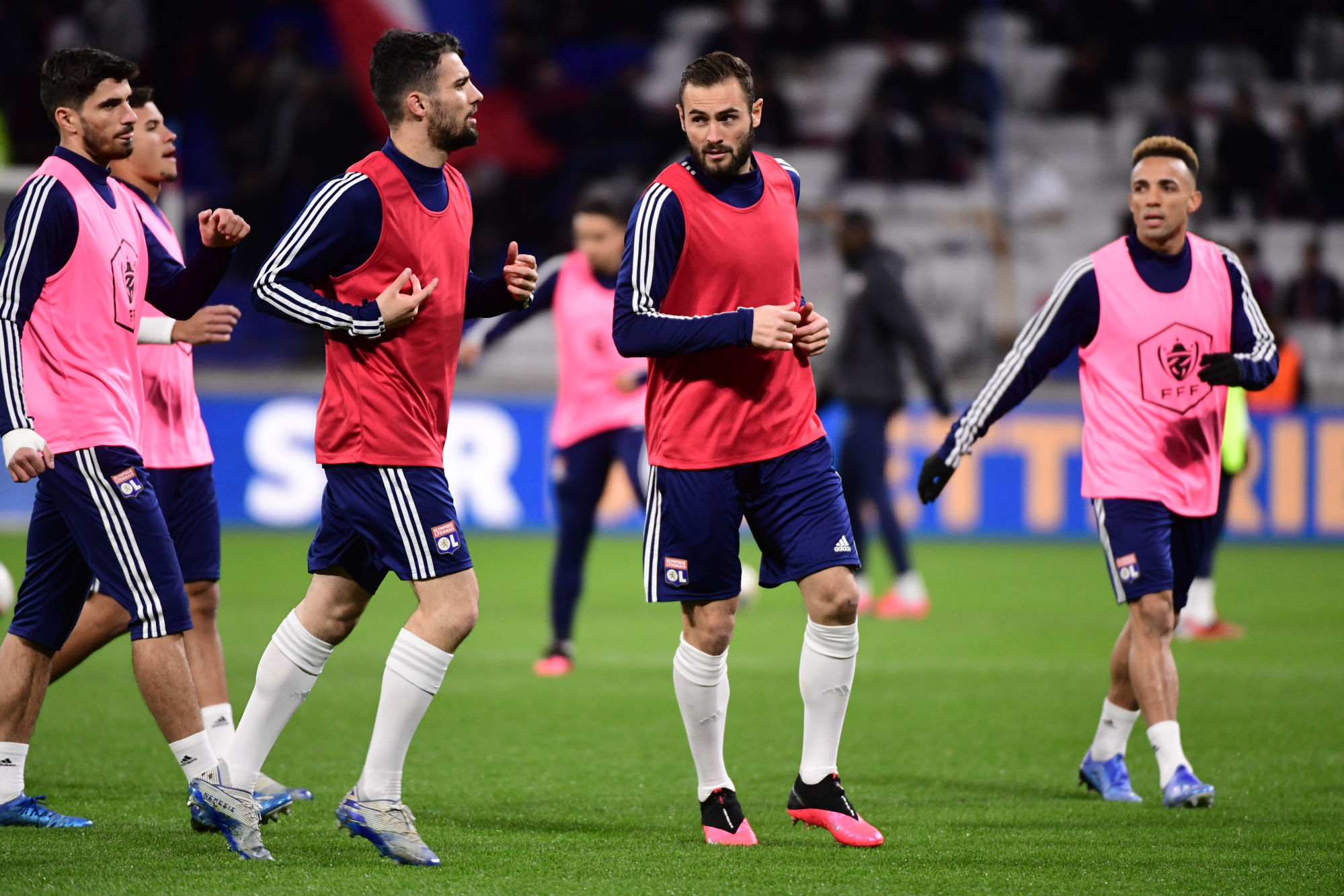 Photo by Dave Winter/Icon Sport - Lucas TOUSART - Leo DUBOIS - Martin TERRIER - Fernando MARCAL - Groupama Stadium - Lyon (France)