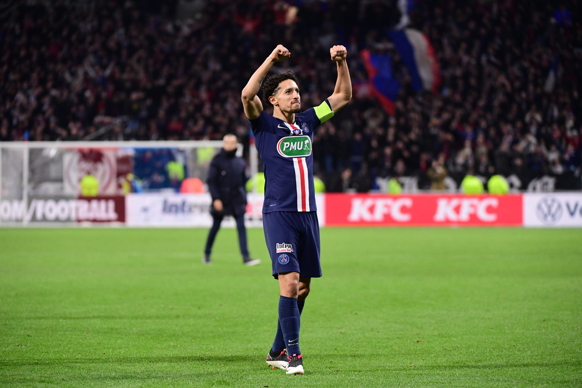 MARQUINHOS of PSG celebrates following  the French Cup semi-final between Olympique Lyonnais and Paris Saint Germain on March 4, 2020 in Lyon, France. (Photo by Dave Winter/Icon Sport) - MARQUINHOS - Groupama Stadium - Lyon (France)