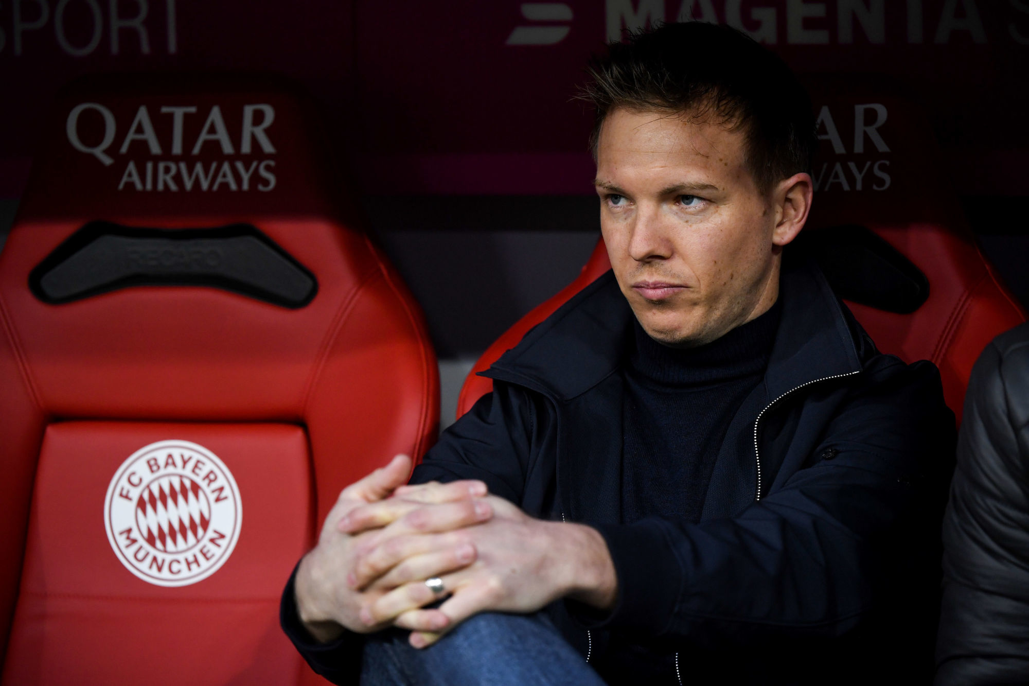 09 February 2020, Bavaria, Munich: Football: Bundesliga, Bayern Munich - RB Leipzig, 21st matchday in the Allianz Arena. Coach Julian Nagelsmann from Leipzig is sitting on the bench. IMPORTANT NOTE: In accordance with the regulations of the DFL Deutsche Fu?ball Liga and the DFB Deutscher Fu?ball-Bund, it is prohibited to exploit or have exploited in the stadium and/or from the game taken photographs in the form of sequence images and/or video-like photo series. Photo: Matthias Balk/dpa 


Photo by Icon Sport - Julian NAGELSMANN - Allianz Arena - Munich (Allemagne)