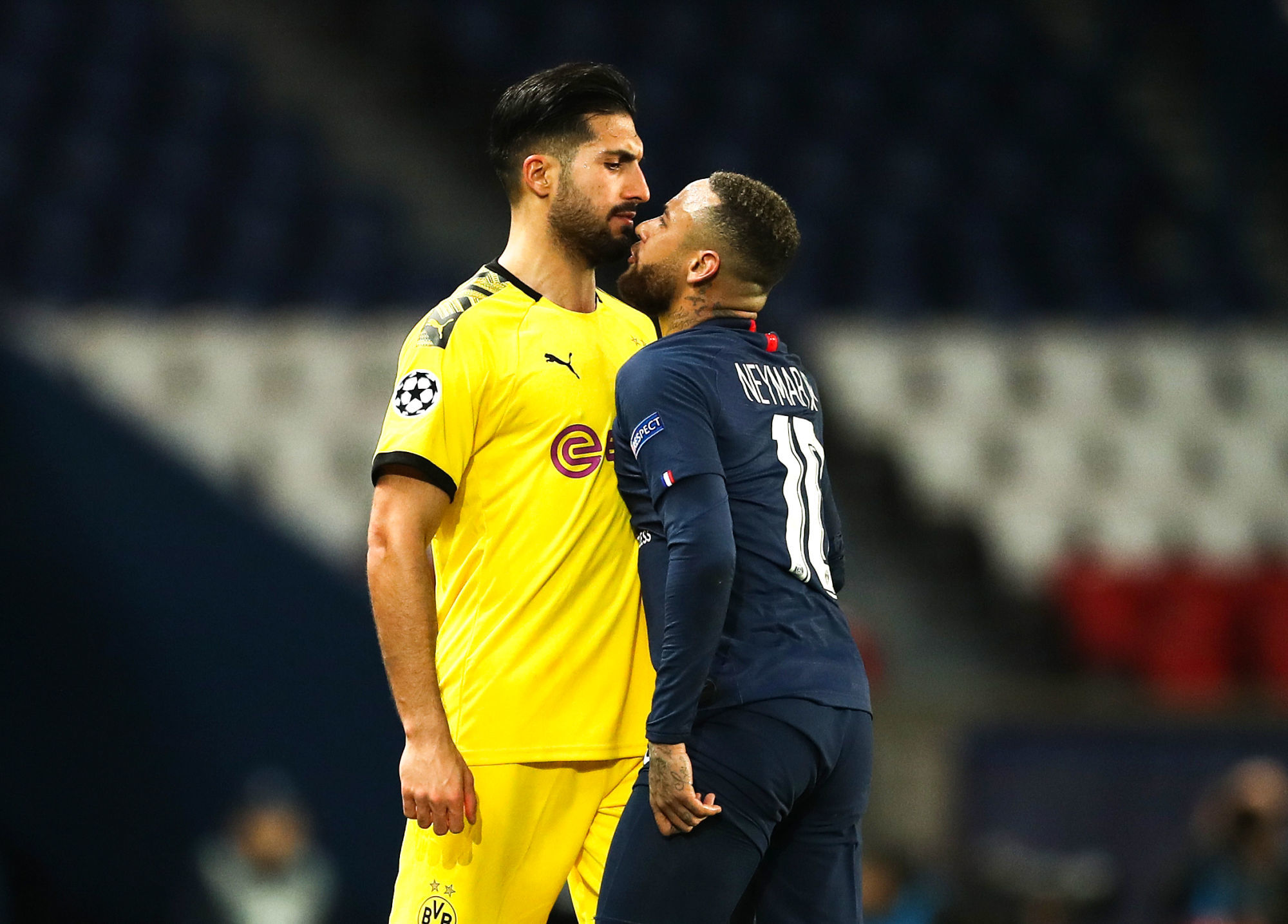 Emre Can Borussia Dortmund et Neymar Paris Saint-Germain  (Photo by UEFA - Handout/UEFA via Getty Images) / Icon Sport