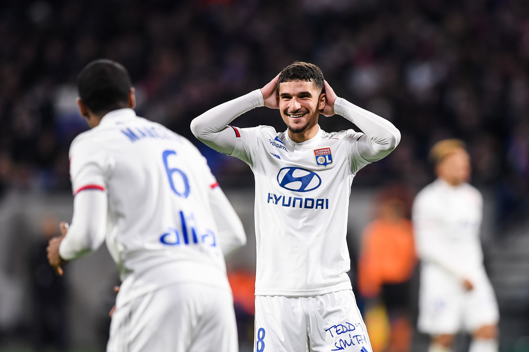 Houssem AOUAR of Lyon reacts during the French Ligue 1 Soccer match between Lyon and Saint-Etienne at Groupama Stadium on March 1, 2020 in Lyon, France. (Photo by Baptiste Fernandez/Icon Sport) - Houssem AOUAR - Groupama Stadium - Lyon (France)
