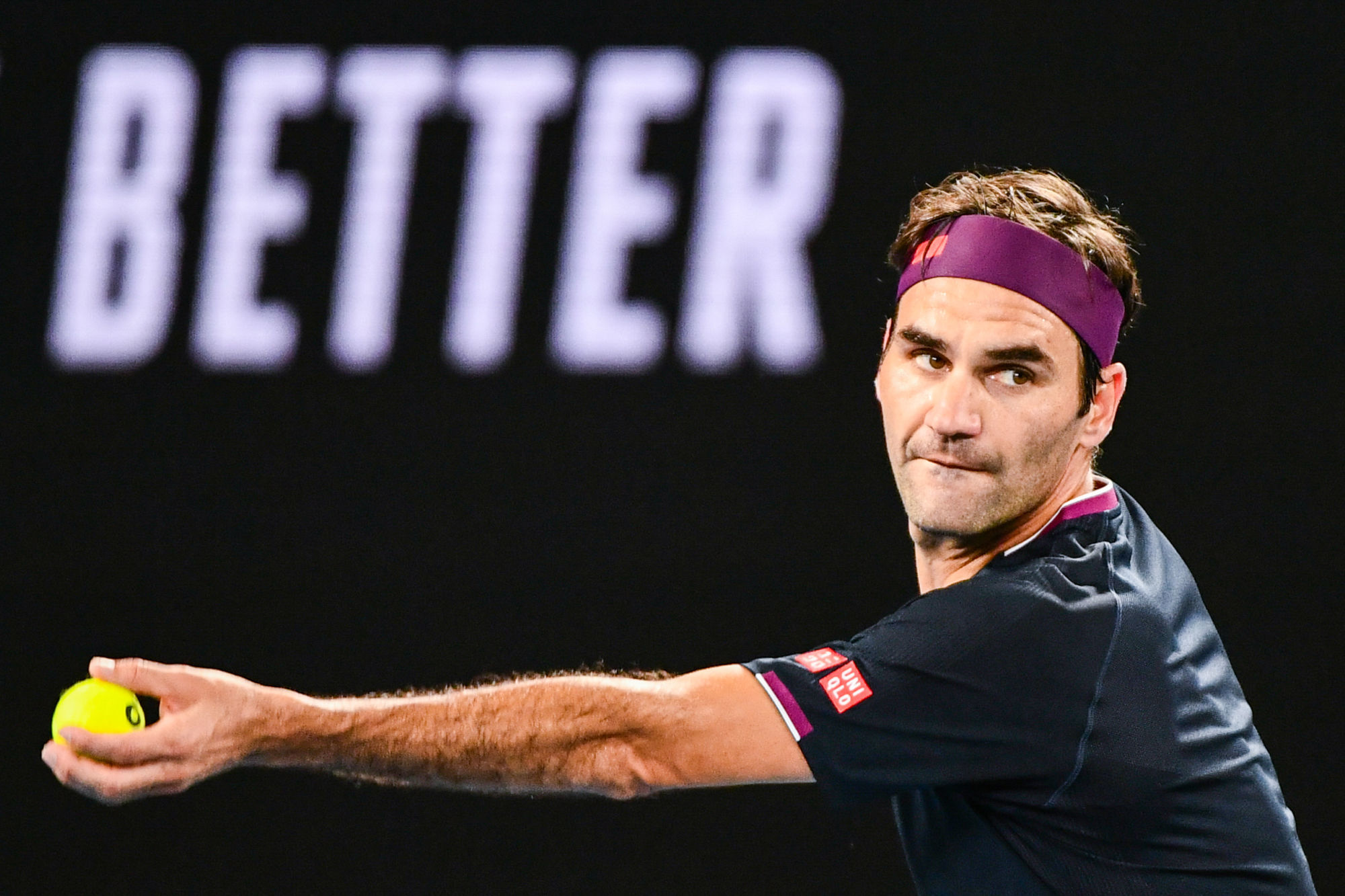 (200124) -- MELBOURNE, Jan. 24, 2020 (Xinhua) -- Roger Federer serves during the men's singles third round match between Roger Federer of Switzerland and John Millman of Australia at the 2020 Australian Open tennis tournament in Melbourne, Australia, Jan. 24, 2020. (Xinhua/Zhu Wei) (Photo by Xinhua/Sipa USA) 

Photo by Icon Sport - Roger FEDERER