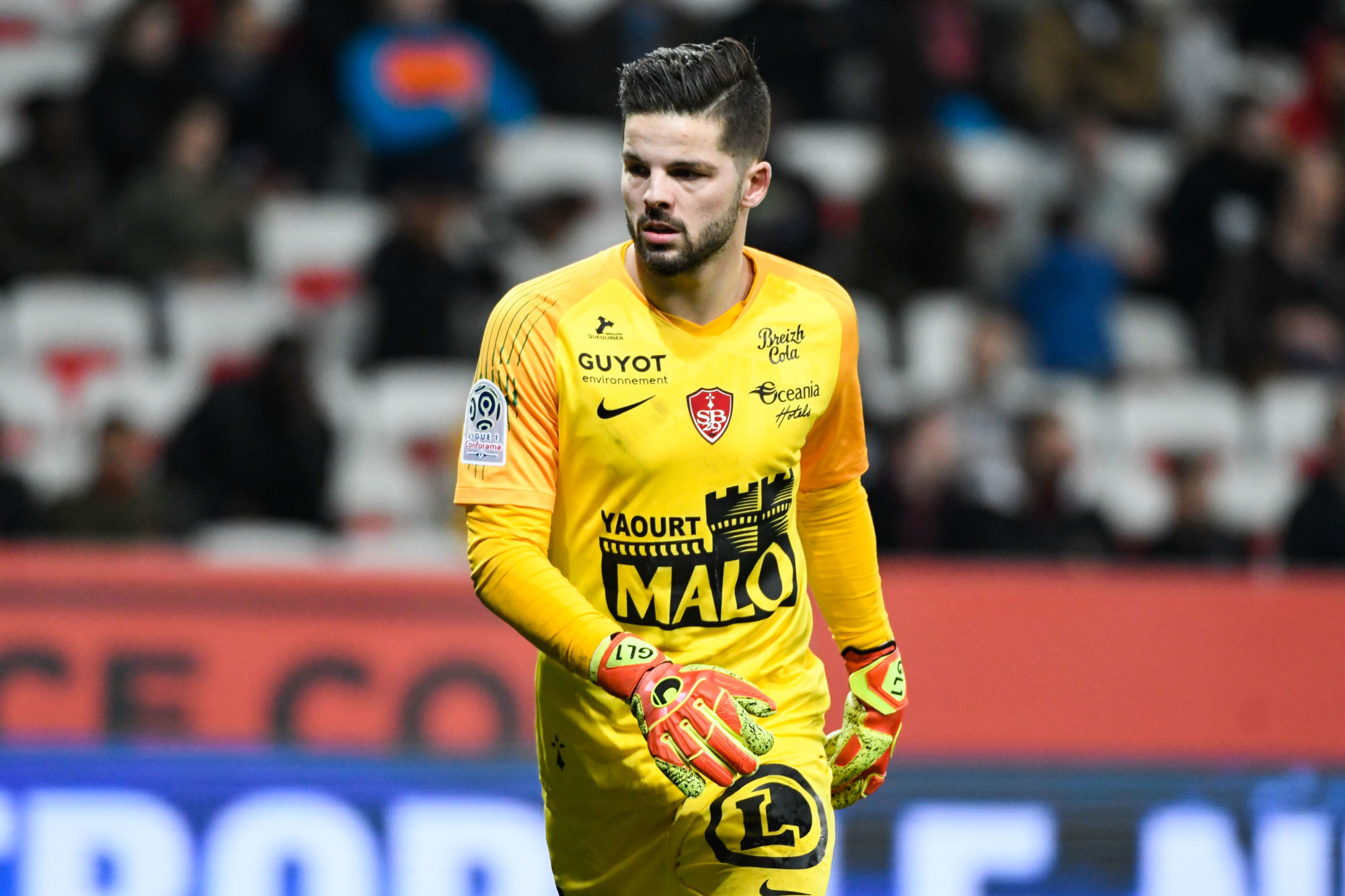 Gautier LARSONNEUR of Brest during the Ligue 1 match between OGC Nice and Brest on February 21, 2020 in Nice, France. (Photo by Pascal Della Zuana/Icon Sport) - Gautier LARSONNEUR - Allianz Riviera - Nice (France)