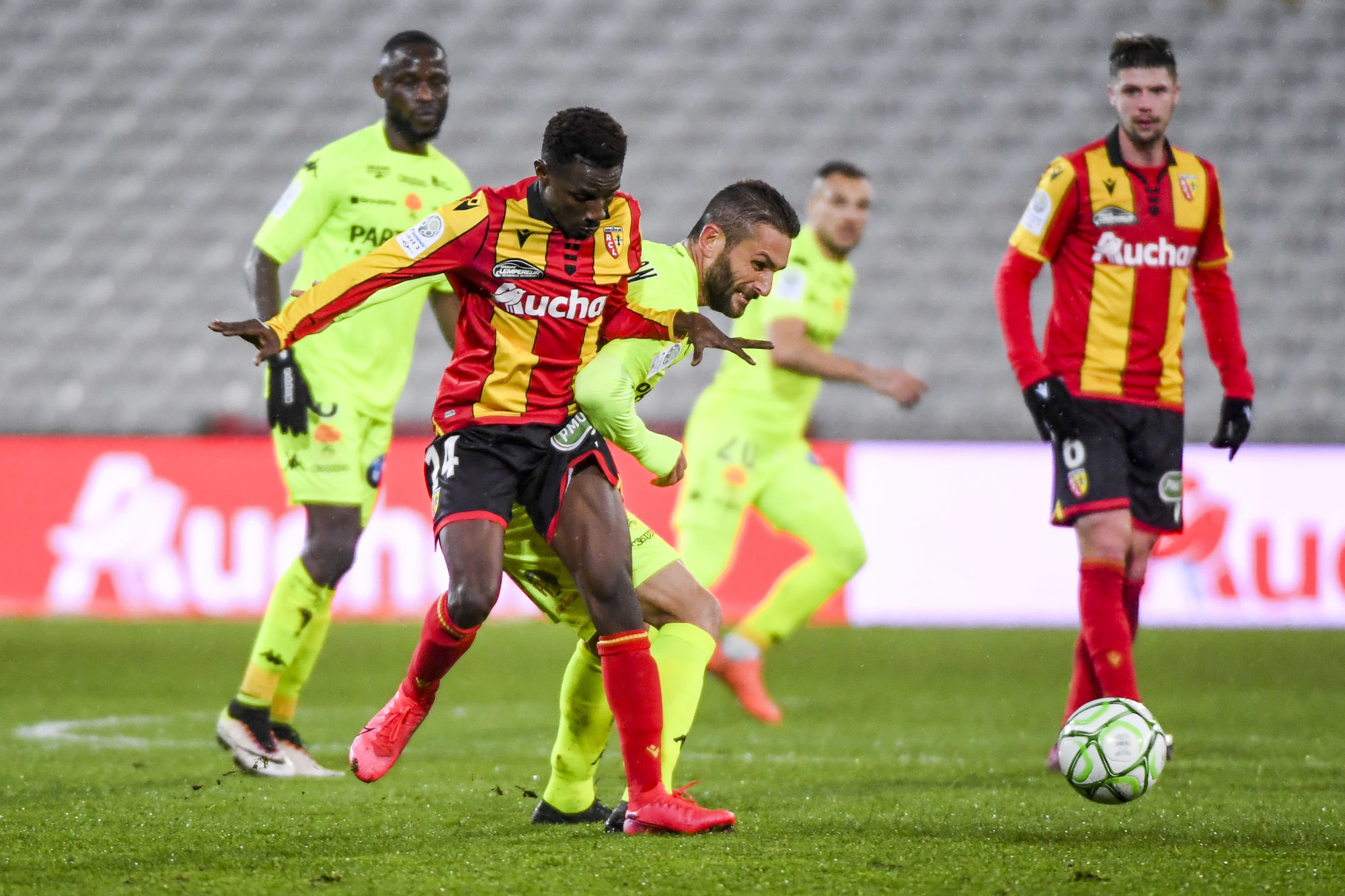 Jules KEITA of Lens and Cedric CAMBON of Orleans during the Ligue 2 match between Lens and Orleans at Stade Bollaert-Delelis on March 9, 2020 in Lens, France. (Photo by Aude Alcover/Icon Sport) - Cedric CAMBON - Jules KEITA - Stade Bollaert-Delelis - Lens (France)