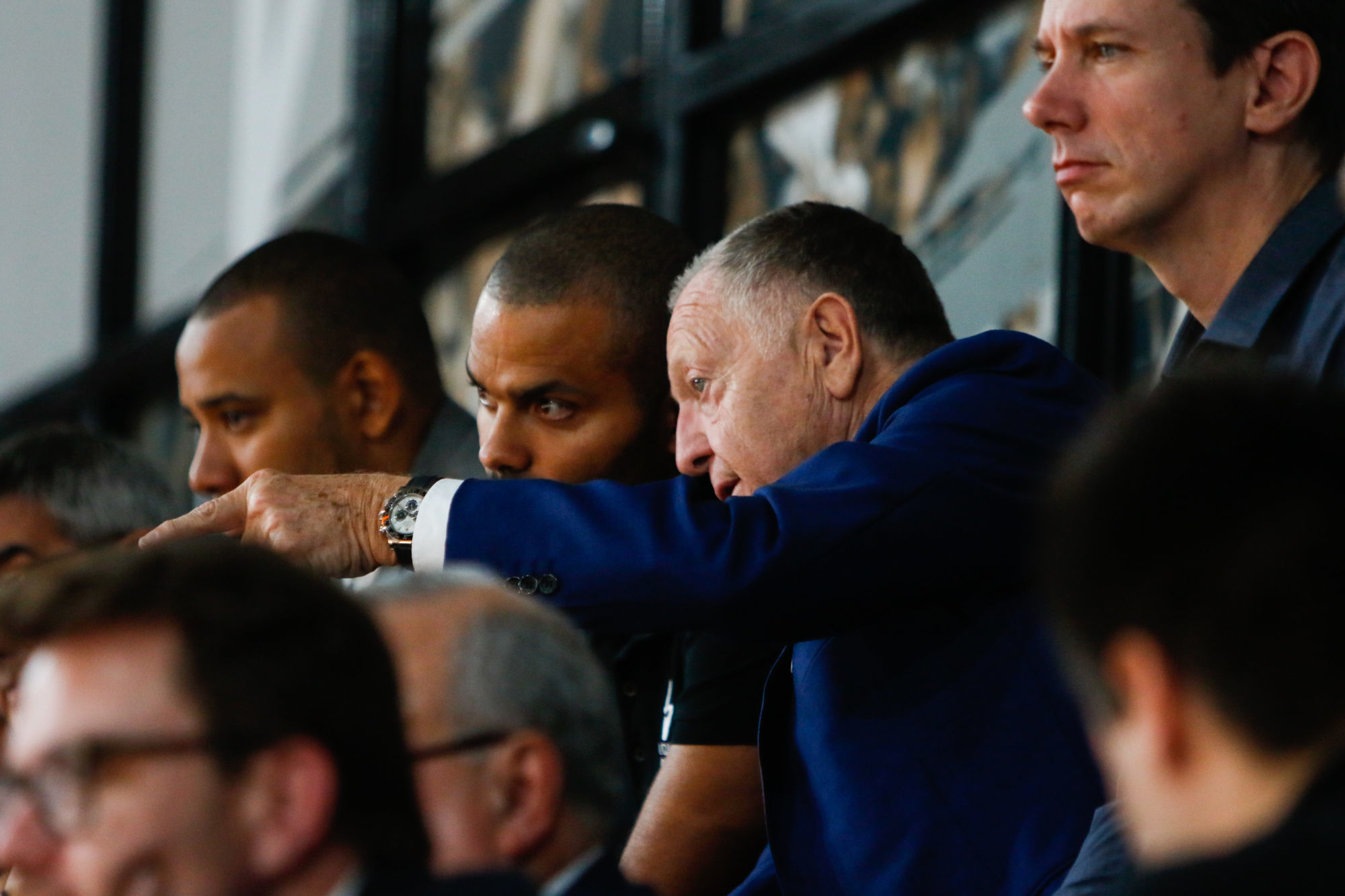 Tony PARKER President of LDLC ASVEL and Jean-Michel AULAS President of OL Groupe during the Euroligue match between Lyon ASVEL and Olympiakos at The Astroballe on October 4, 2019 in Villeurbanne, France. (Photo by Romain Biard/Icon Sport) - Tony PARKER - Jean-Michel AULAS - Astroballe - Villeurbanne (France)