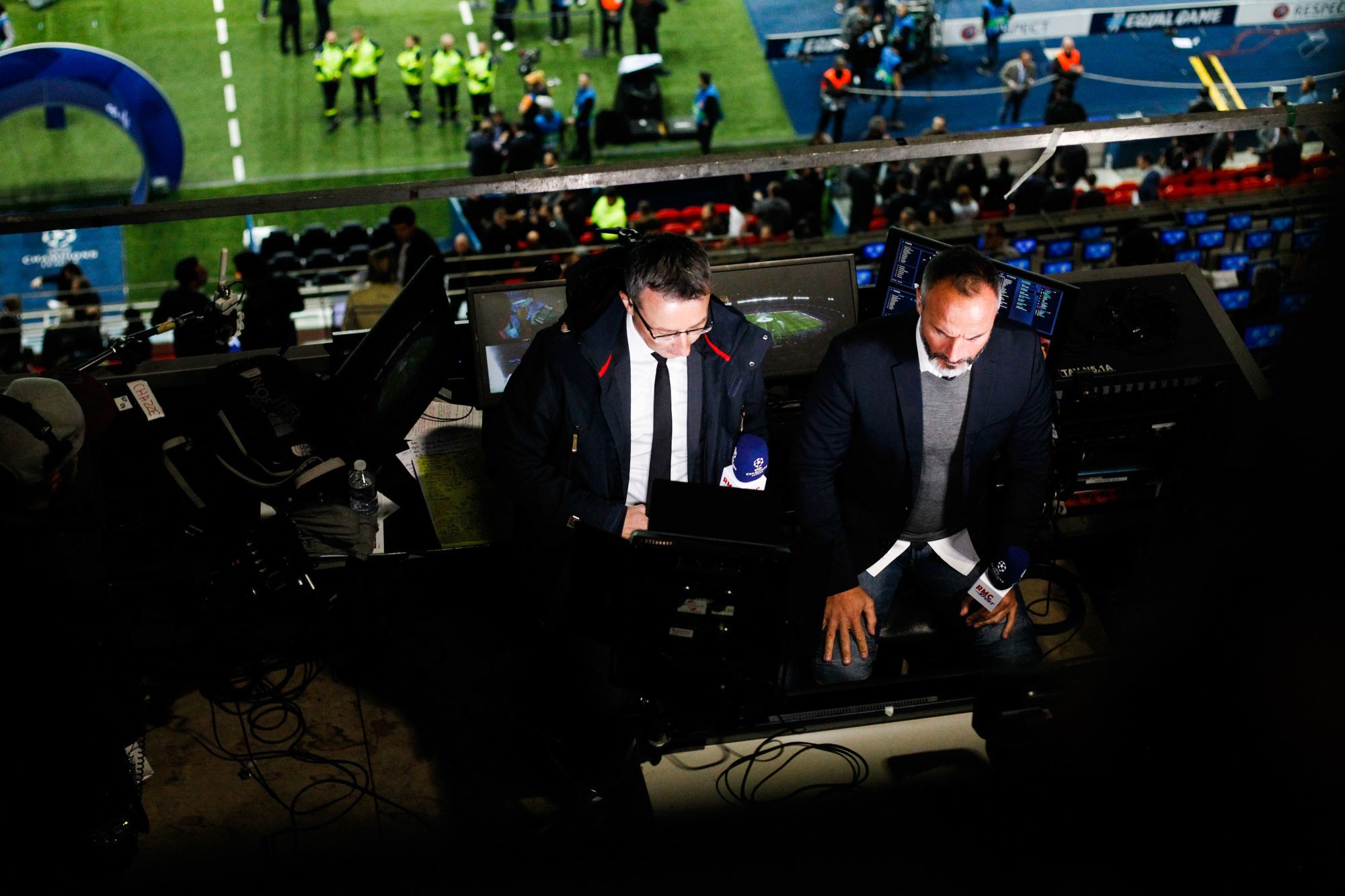 Jerome SILLON and Eric DI MECO, RMC Sport before the UEFA Champions League match between Paris Saint Germain and Real Madrid at Parc des Princes on September 18, 2019 in Paris, France. (Photo by Johnny Fidelin/Icon Sport)
 - Jerome SILLON - Eric DI MECO - Parc des Princes - Paris (France)