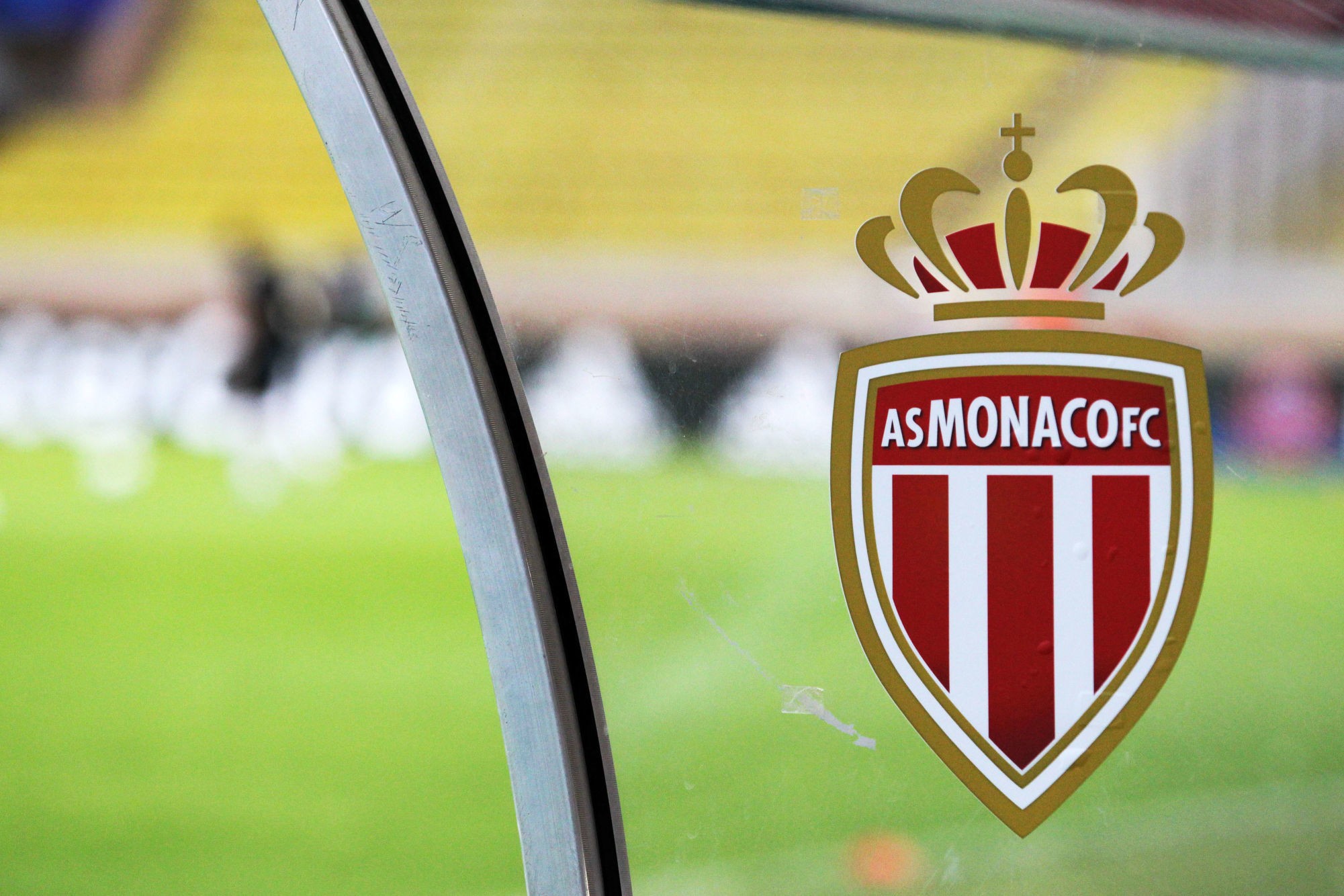 MONACO, MONACO - AUGUST 23: Detail view of AS Monaco logo during the UEFA Champions League game between As Monaco and Villarreal at Stade Louis II on August 23, 2016 in Monaco, Monaco. (Photo by Agenc