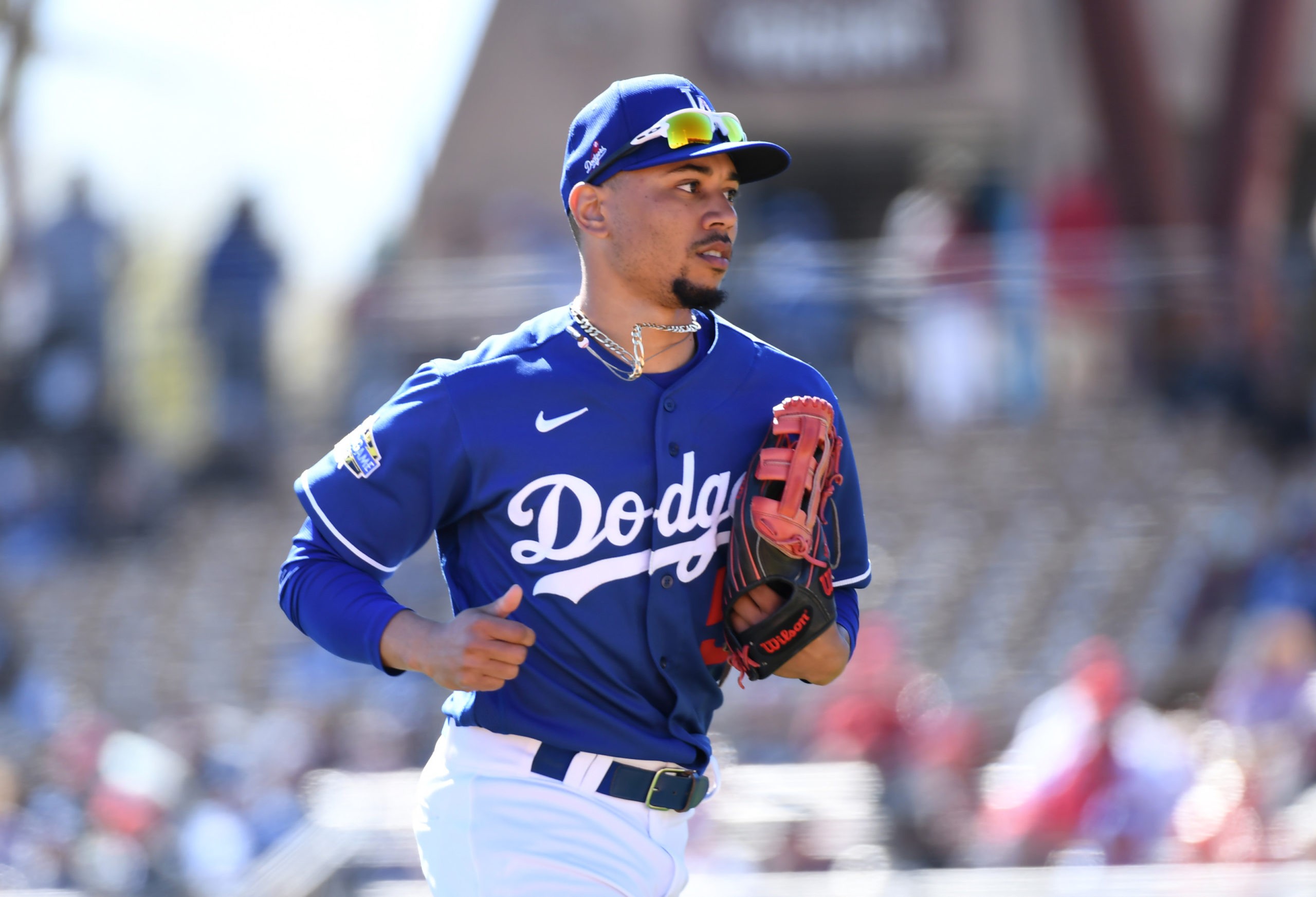 Mookie Betts #50 of the Los Angeles Dodgers (Photo by Norm Hall/Getty Images)