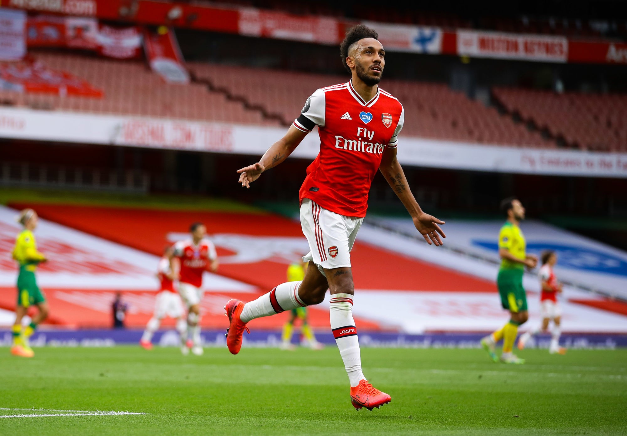 Arsenal's Pierre-Emerick Aubameyang celebrates scoring his side's third goal of the game during the Premier League match at the Emirates Stadium, London. 


Photo by Icon Sport - Emirates Stadium - Londres (Angleterre)