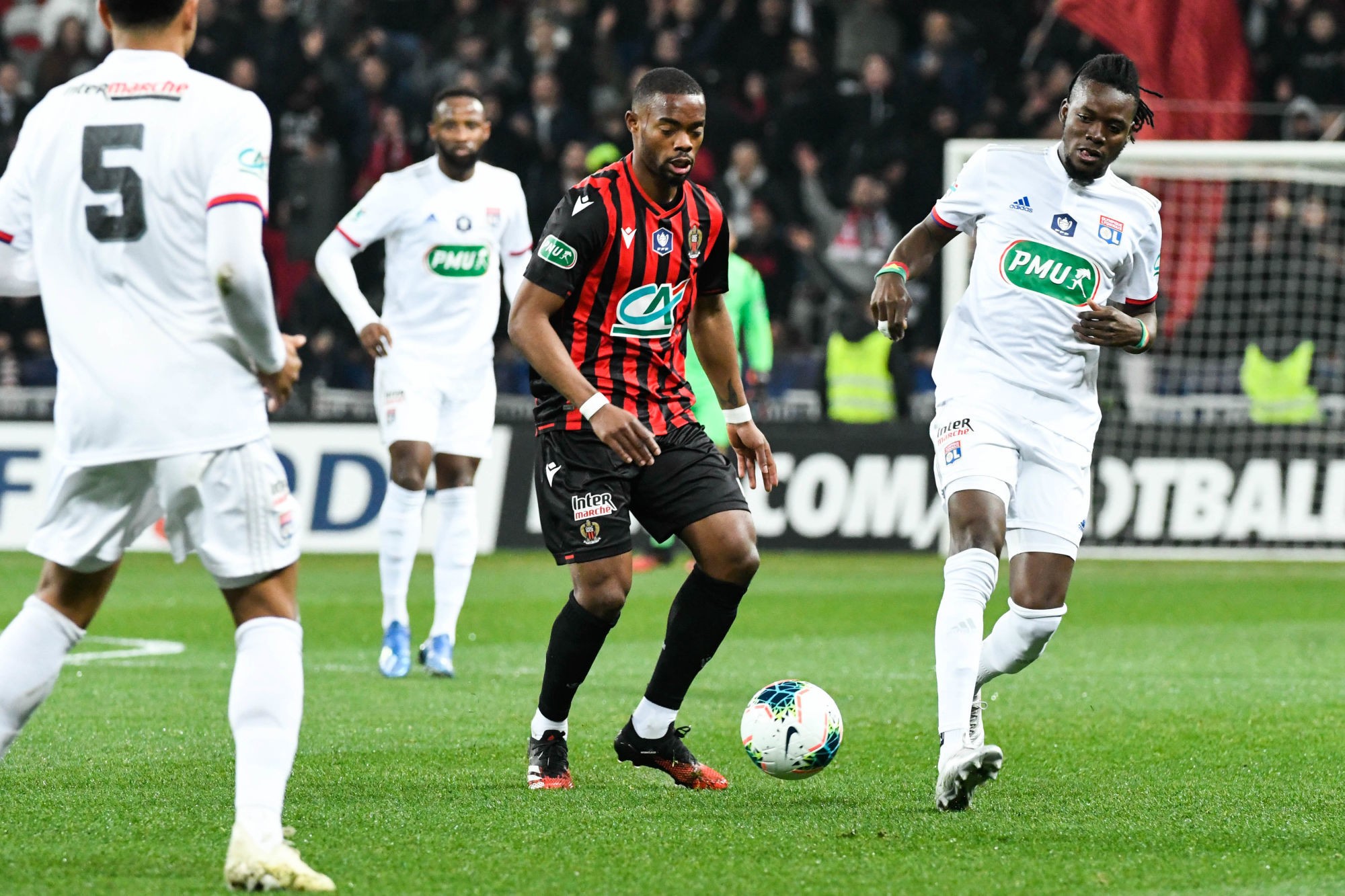 Wylan CYPRIEN of Nice during the French Cup soccer match between Nice and Lyon at Allianz Riviera on January 30, 2020 in Nice, France. (Photo by Pascal Della Zuana/Icon Sport) - Bertrand TRAORE - Wylan CYPRIEN - Allianz Riviera - Nice (France)