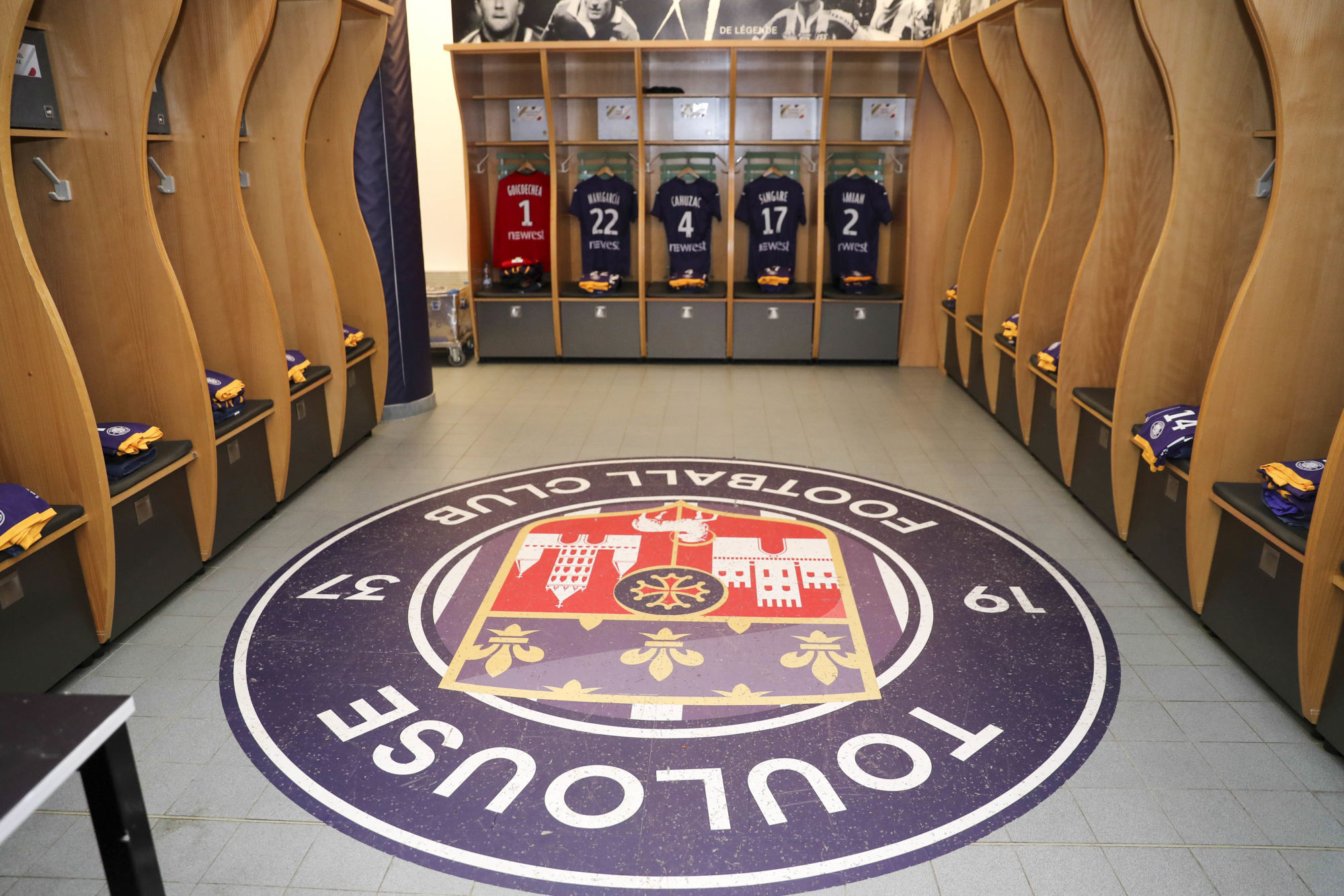 Jerseys of players are seen inside the Toulouse dressing room prior to the match during the Ligue 1 match between Toulouse and Strasbourg at Stadium Municipal on January 13, 2019 in Toulouse, France. (Photo by Manuel Blondeau/Icon Sport)