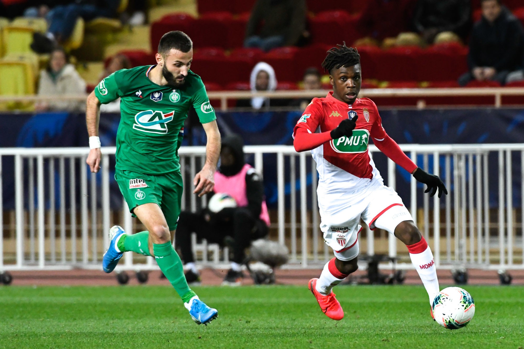 Arthur ZAGRE of Monaco during the French Cup soccer match between Monaco and Saint-Etienne at Stade Louis II on January 28, 2020 in Monaco, Monaco. (Photo by Pascal Della Zuana/Icon Sport) - Arthur ZAGRE - Franck HONORAT - Stade Louis-II - Monaco (France)