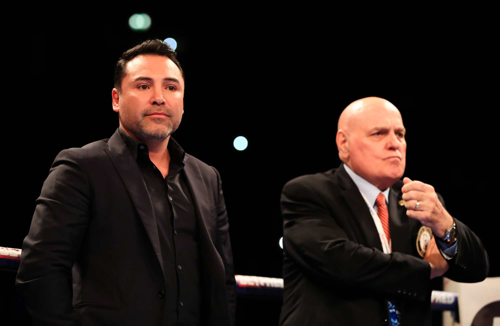 Oscar De La Hoya in the ring at Manchester Arena.