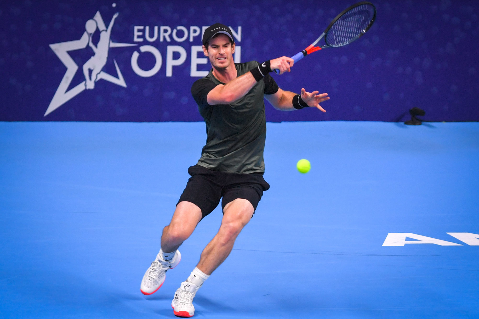 British Andy Murray pictured in action during a tennis match between British Andy Murray and Uruguayan Pablo Cuevas, in the second round of the men's singles tournament at the European Open ATP Antwerp, Thursday 17 October 2019 in Antwerp. This year's edition of the tournament is taking place from 14 to 20 October. BELGA PHOTO LUC CLAESSEN 
Photo by Icon Sport - Andy MURRAY