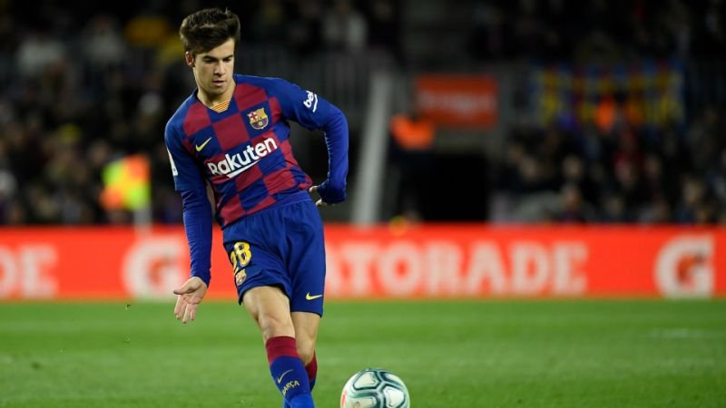 Barcelona's Spanish midfielder Riqui Puig kicks the ball during the Spanish league football match between FC Barcelona and Granada FC at the Camp Nou stadium in Barcelona on January 19, 2020. (Photo by LLUIS GENE / AFP) (Photo by LLUIS GENE/AFP via Getty Images)