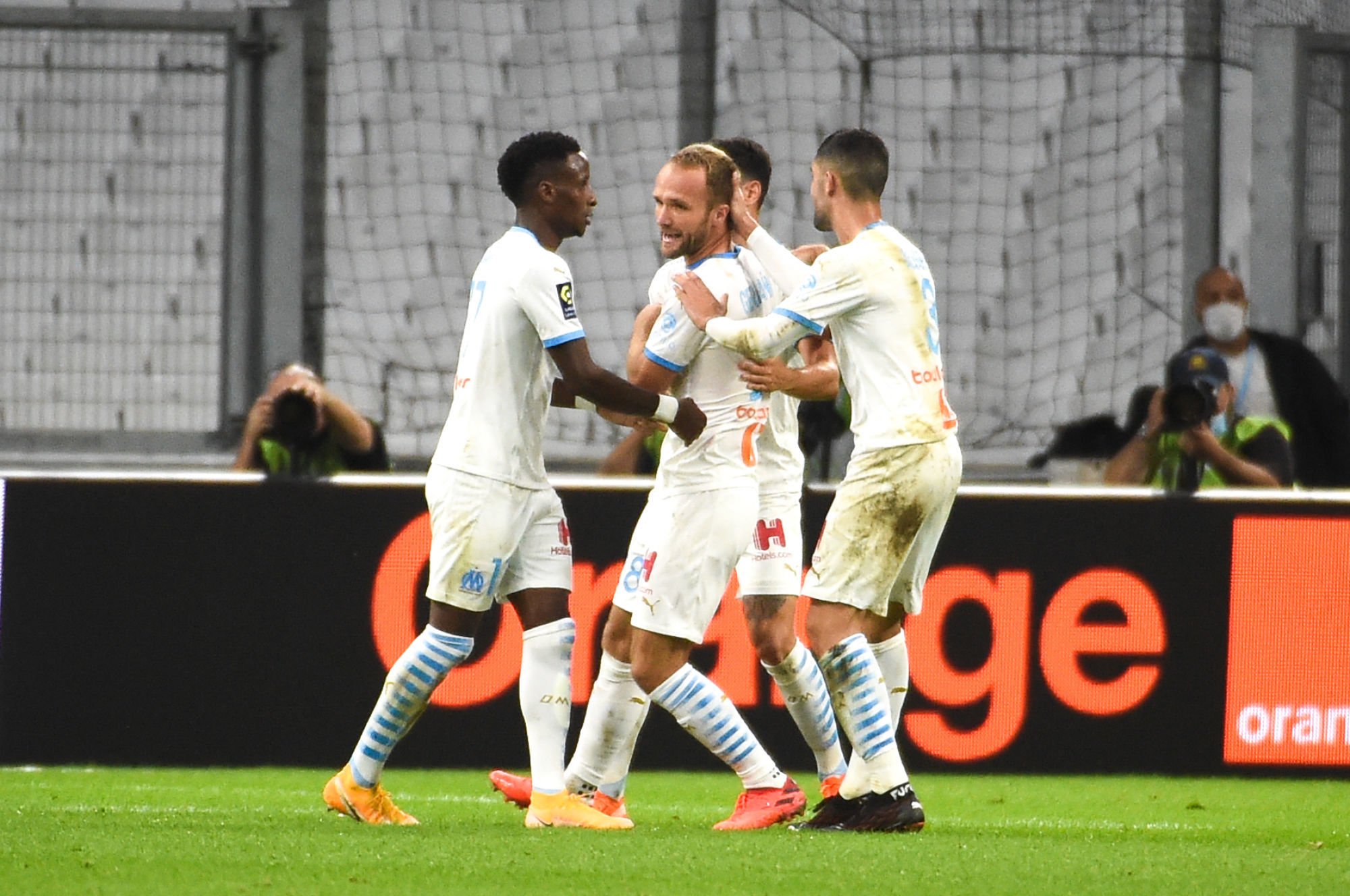 Valere GERMAIN of Marseille celebrate his goal during the Ligue 1 match between Olympique Marseille and Lille OSC at Stade Velodrome on September 20, 2020 in Marseille, France. (Photo by Alexandre Dimou/Icon Sport) - Orange Vélodrome - Marseille (France)