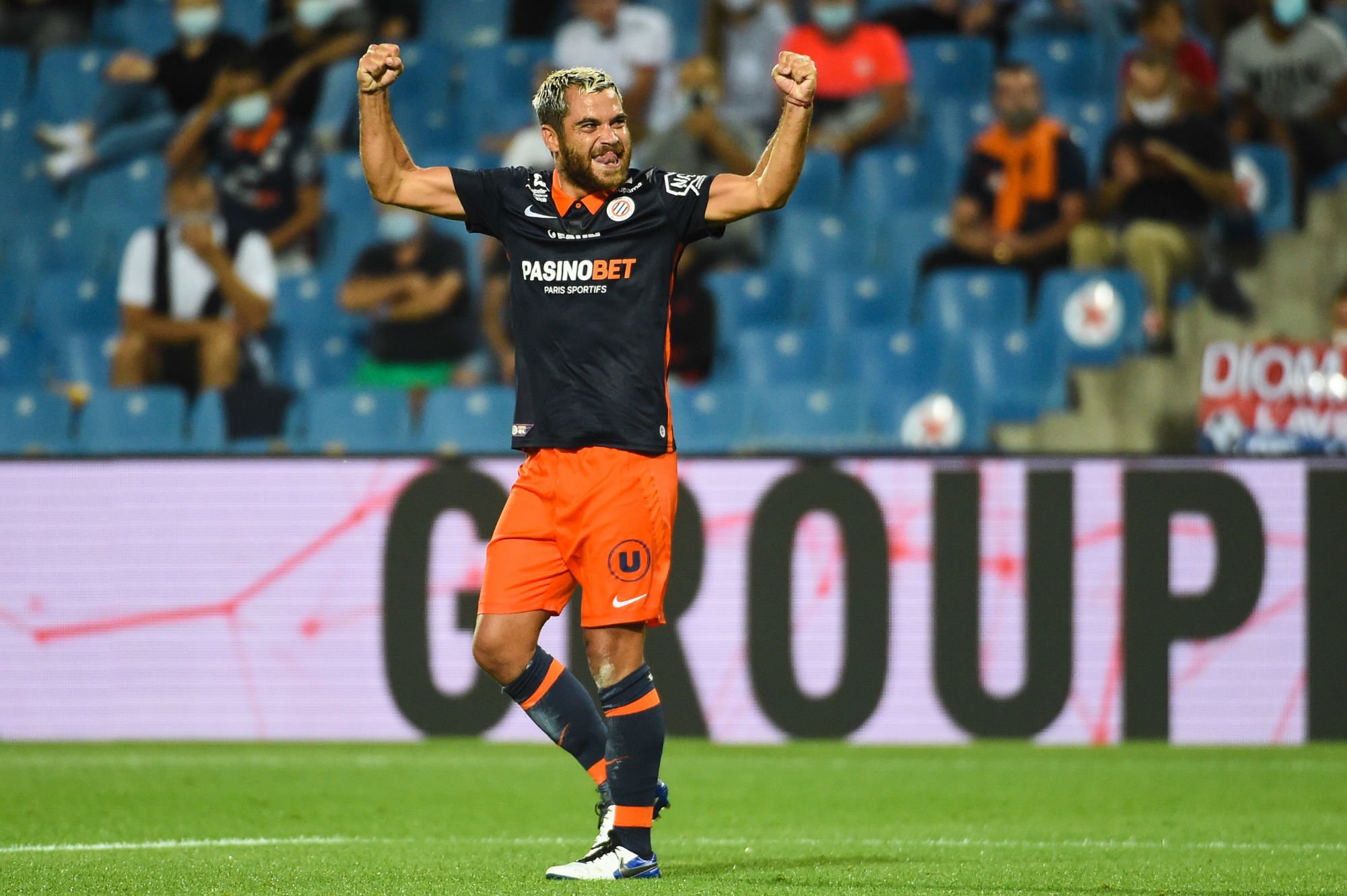 Teji SAVANIER of Montpellier celebrates  his second goal  during the Ligue 1 match between Montpellier and Lyon at Stade de la Mosson on September 15, 2020 in Montpellier, France. (Photo by Alexandre Dimou/Icon Sport) - Stade de la Mosson - Montpellier (France)