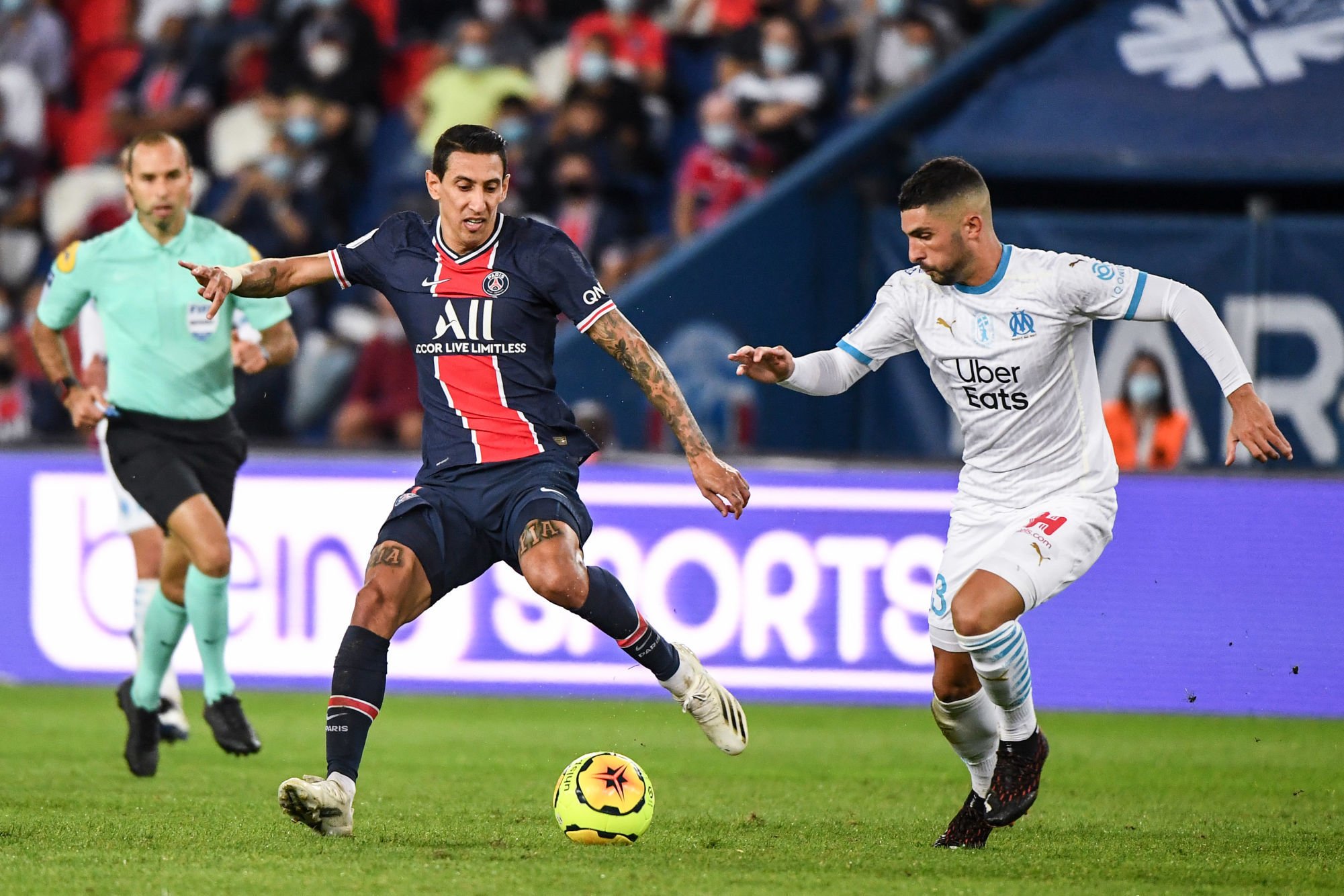 Angel DI MARIA - PSG et Alvaro GONZALEZ - Marseille  (Photo by Anthony Dibon/Icon Sport)